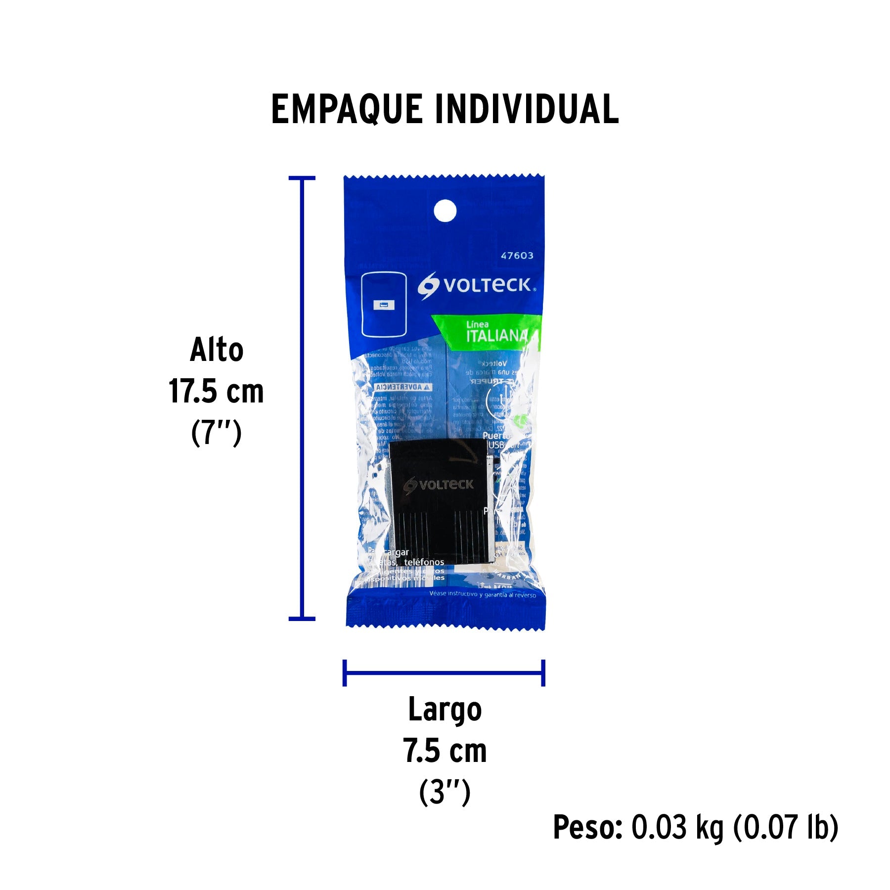 Módulo USB, línea Italiana, color negro, VOLTECK - Empaque