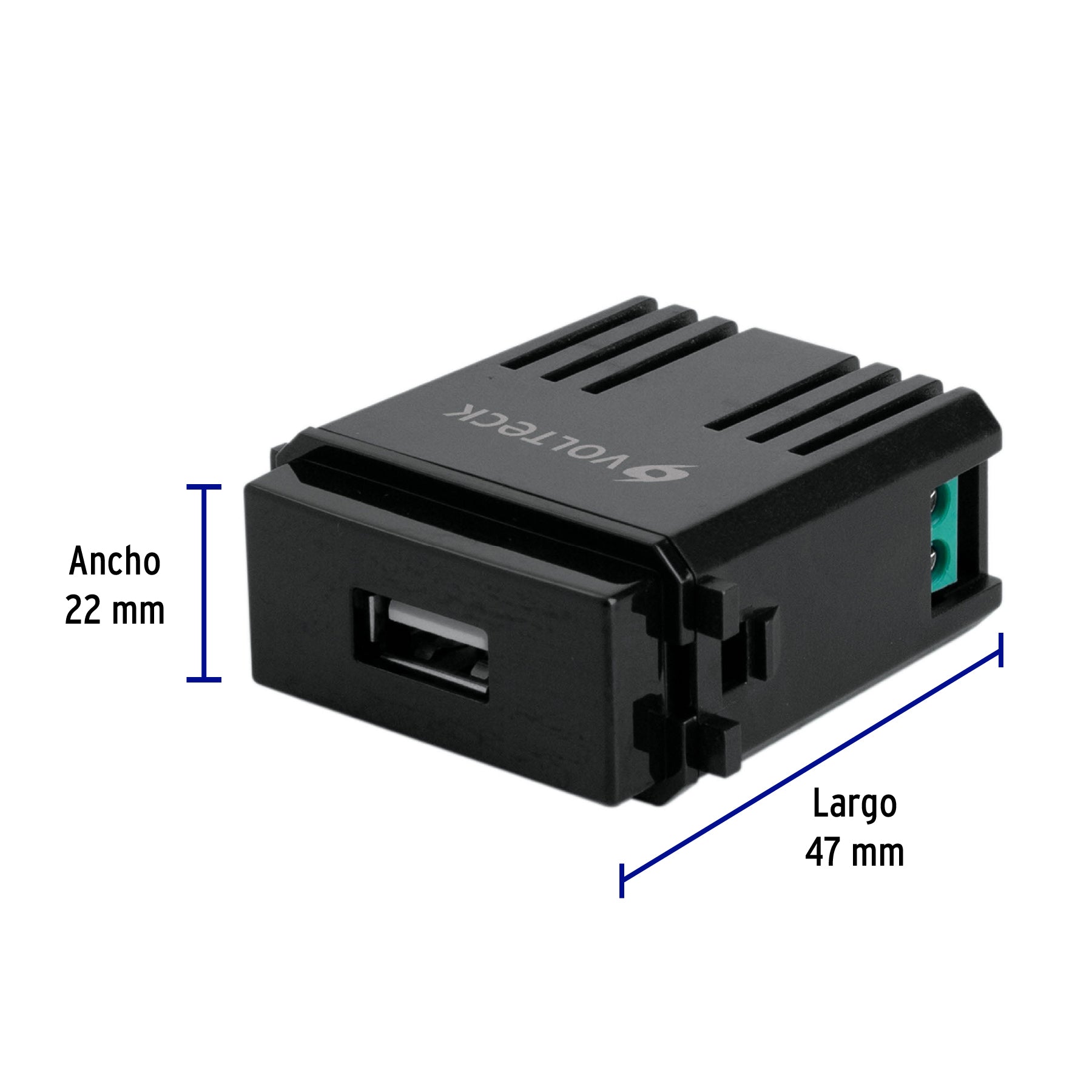 Módulo USB, línea Italiana, color negro, VOLTECK