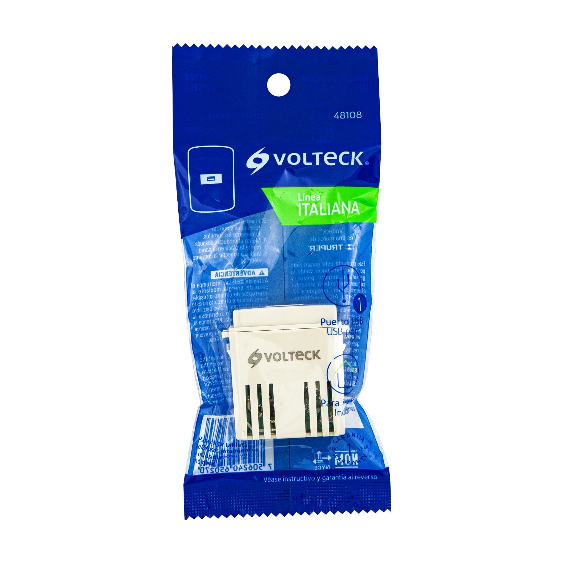 Módulo puerto USB, línea Italiana, color marfil, VOLTECK