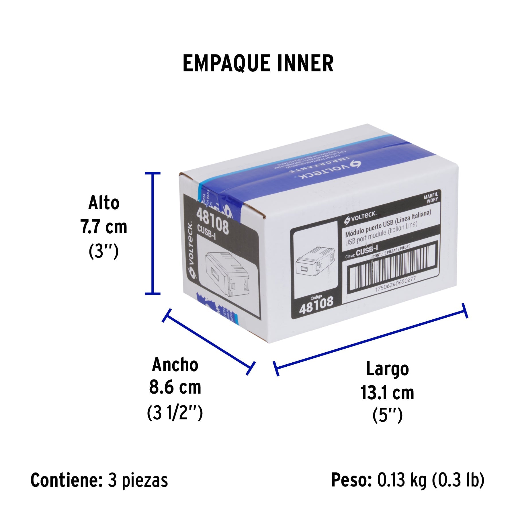 Módulo puerto USB, línea Italiana, color marfil, VOLTECK - Empaque