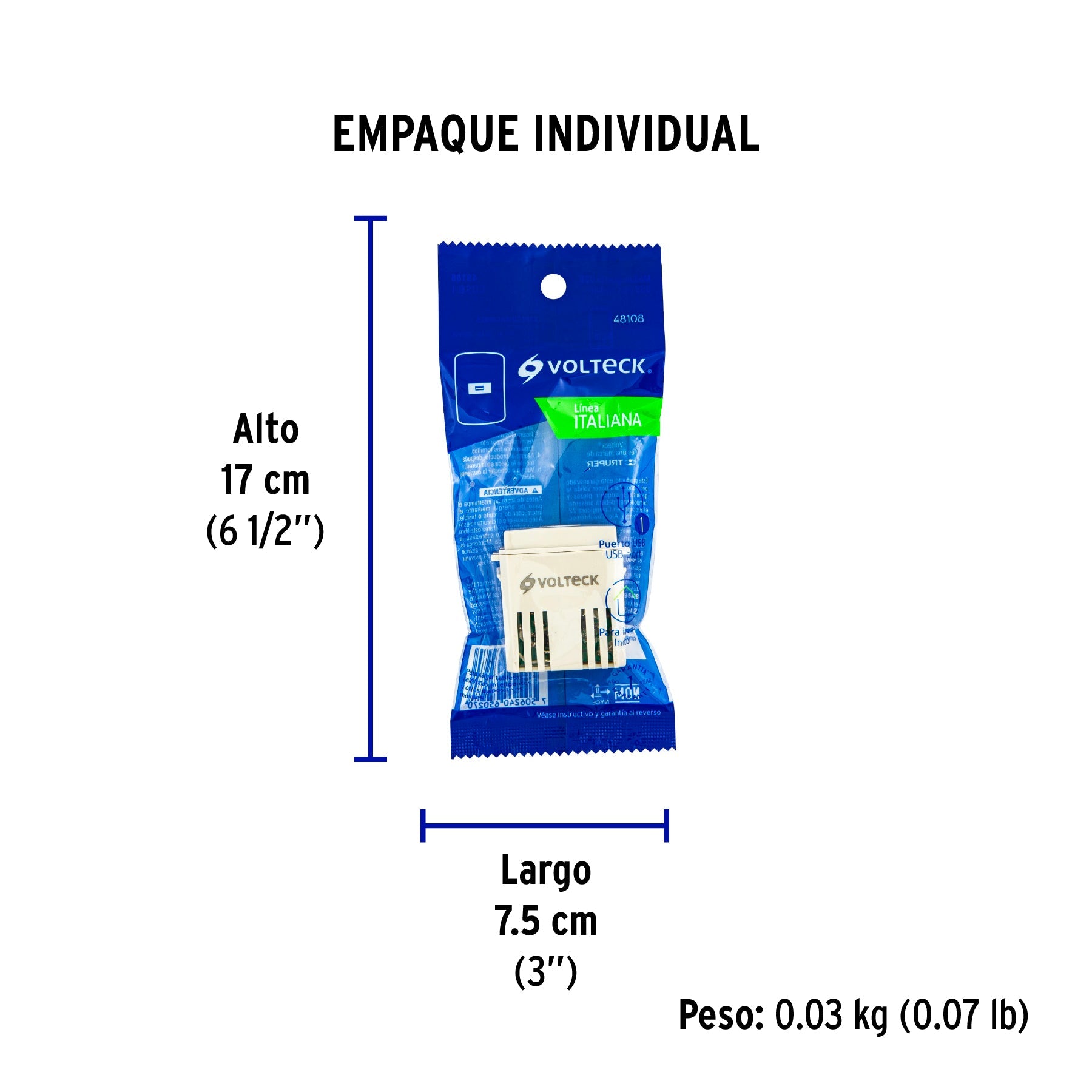 Módulo puerto USB, línea Italiana, color marfil, VOLTECK - Empaque