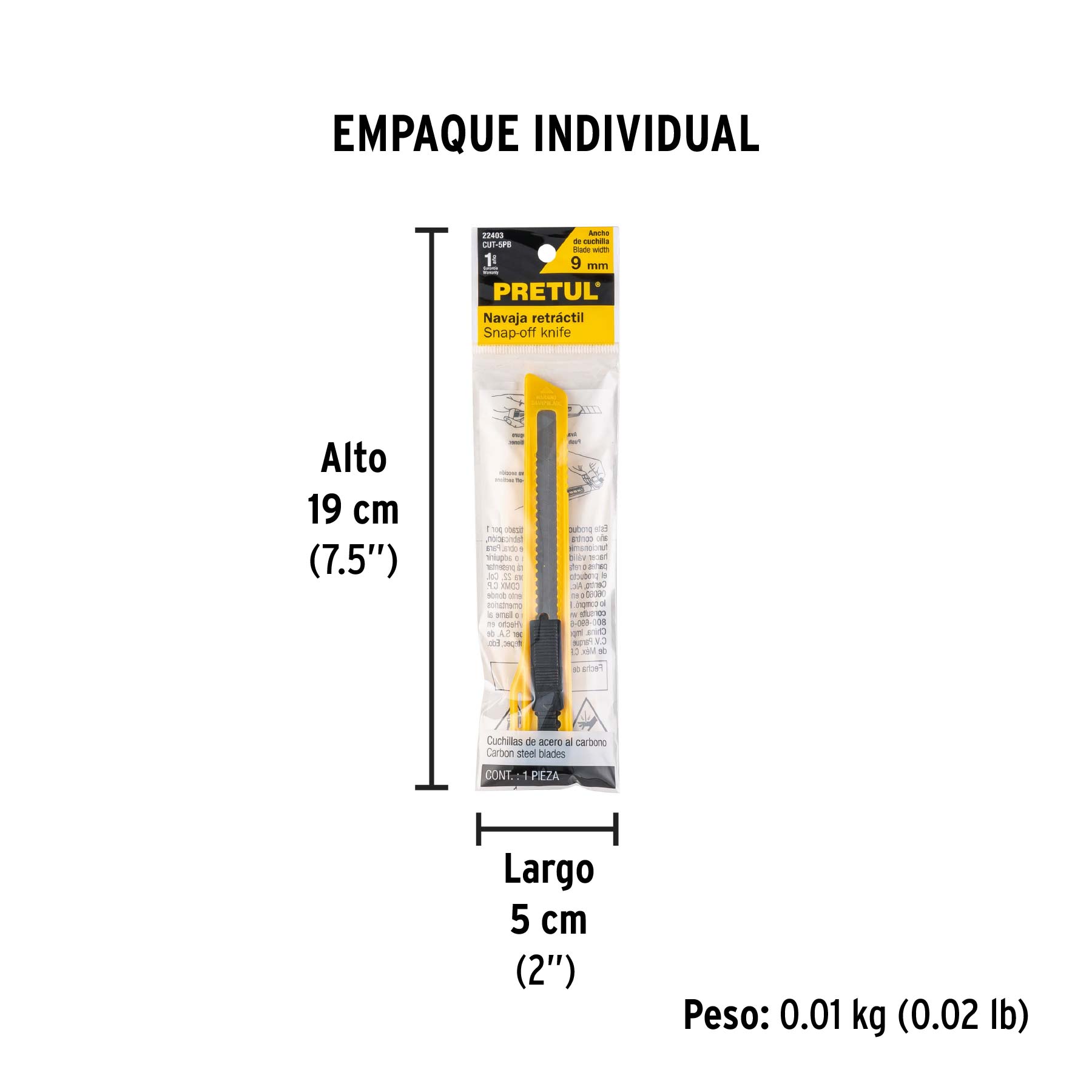 Cutter 9 mm plástico, PRETUL - Empaque