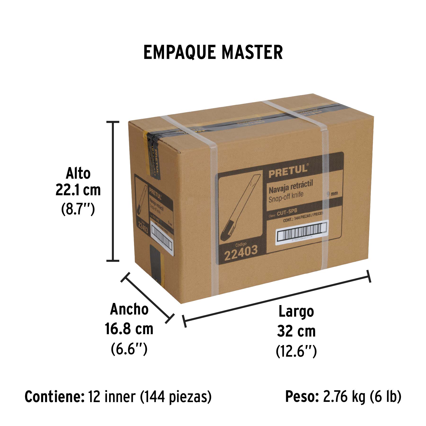 Cutter 9 mm plástico, PRETUL - Empaque