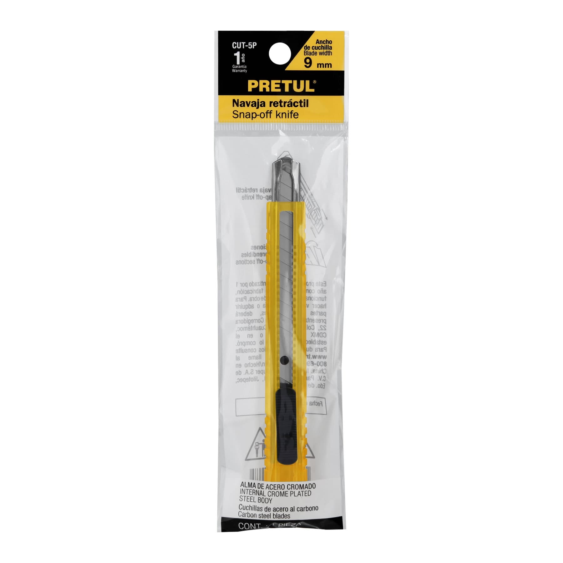 Cutter 9 mm plástico con alma metálica, PRETUL