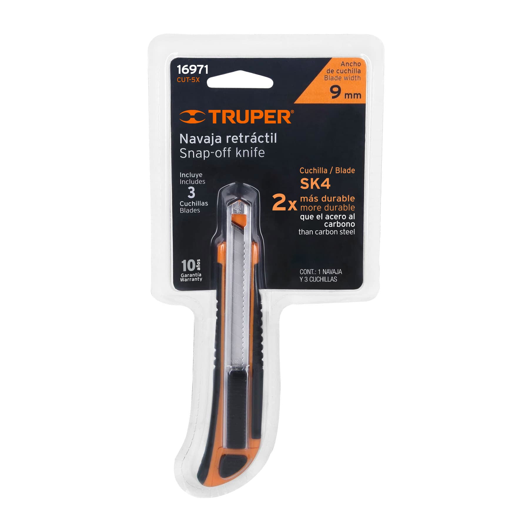Cutter 9 mm profesional con alma metálica y grip, TRUPER