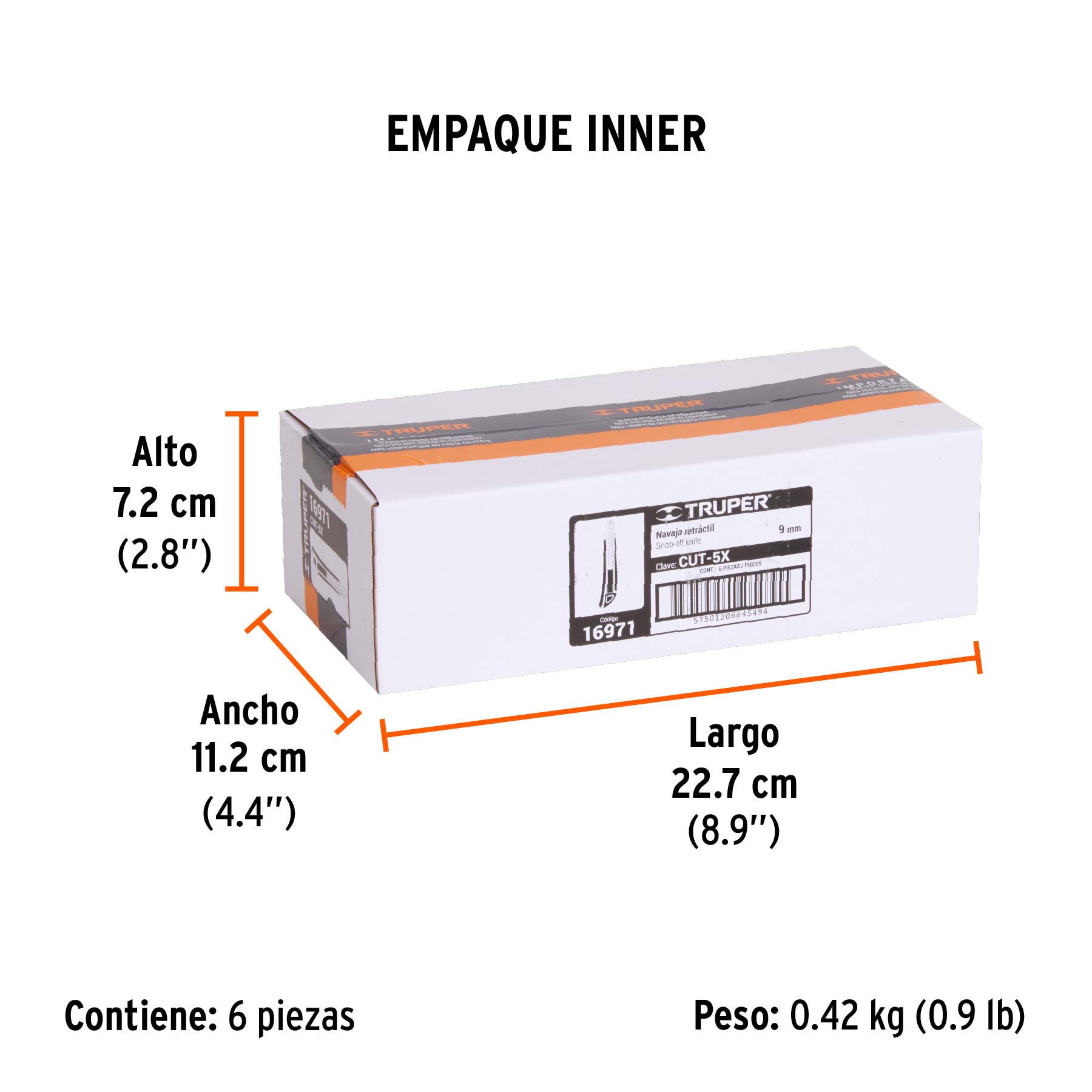 Cutter 9 mm profesional con alma metálica y grip, TRUPER - Empaque