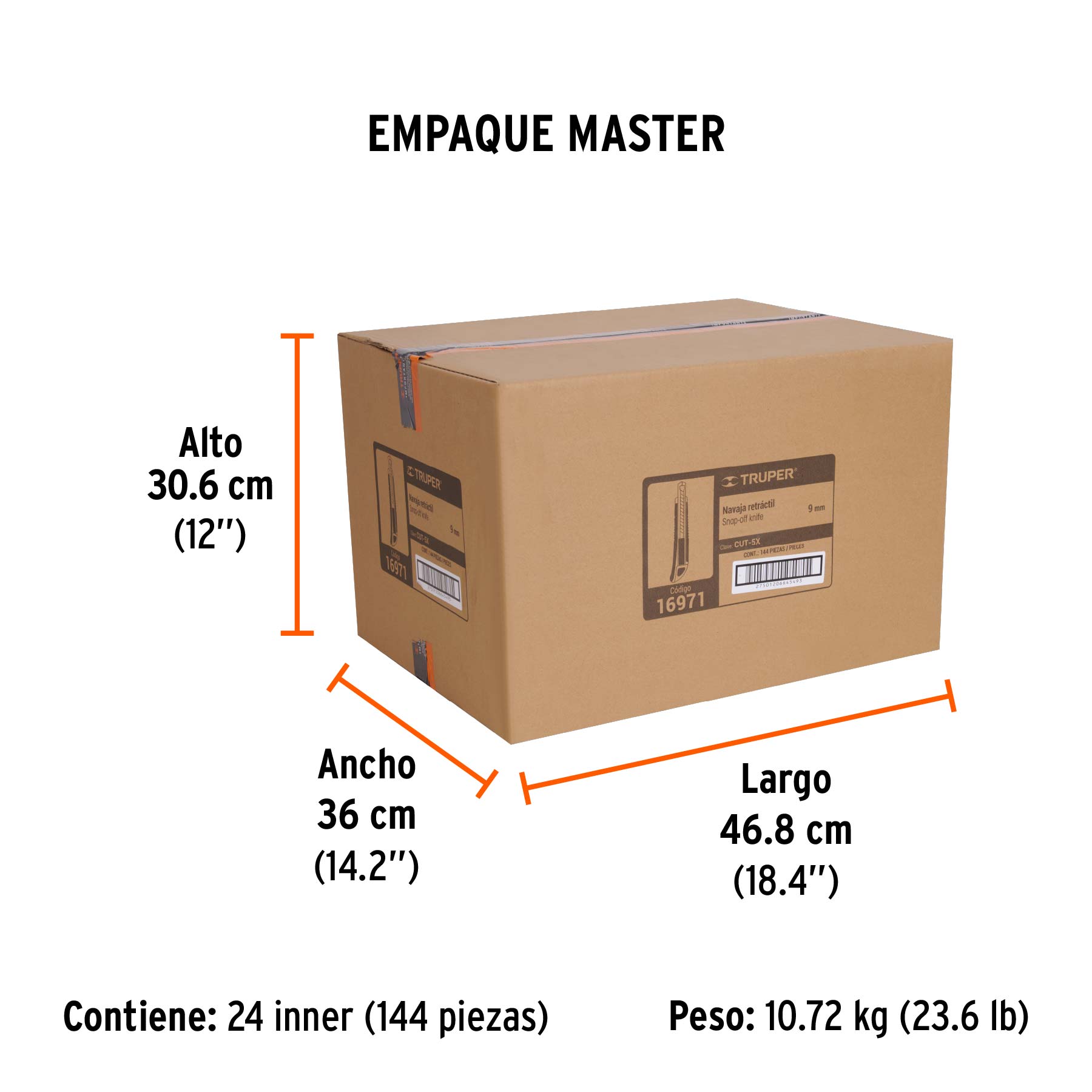 Cutter 9 mm profesional con alma metálica y grip, TRUPER - Empaque