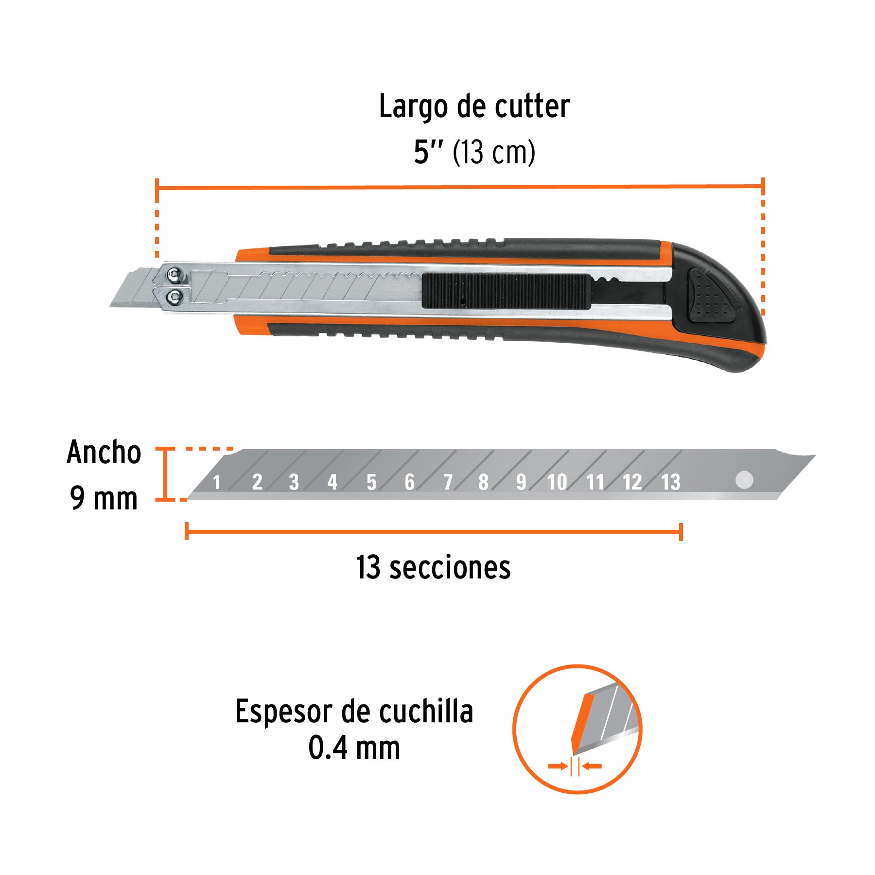 Cutter 9 mm profesional con alma metálica y grip, TRUPER