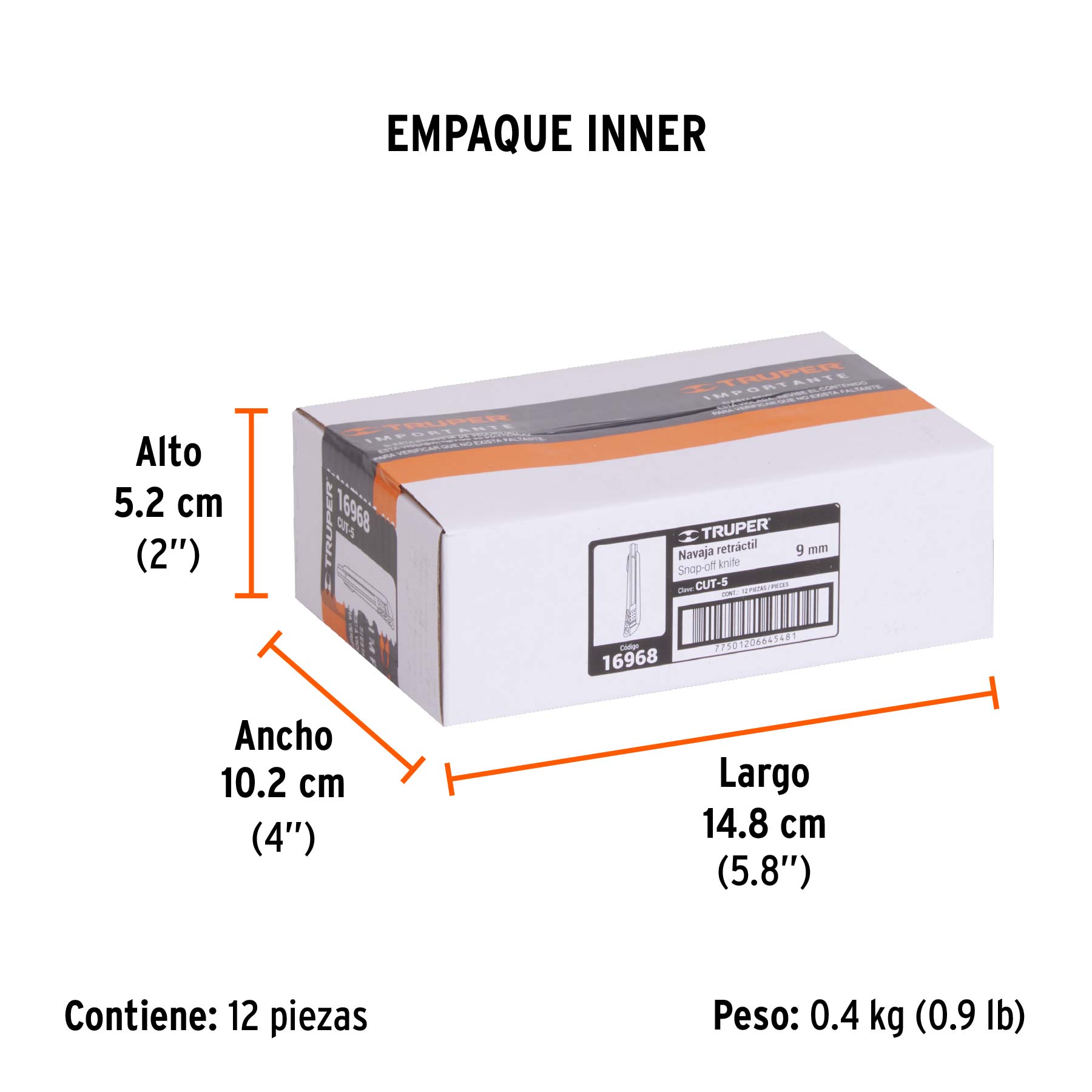 Cutter 9 mm reforzado de plástico con alma metálica, TRUPER - Empaque