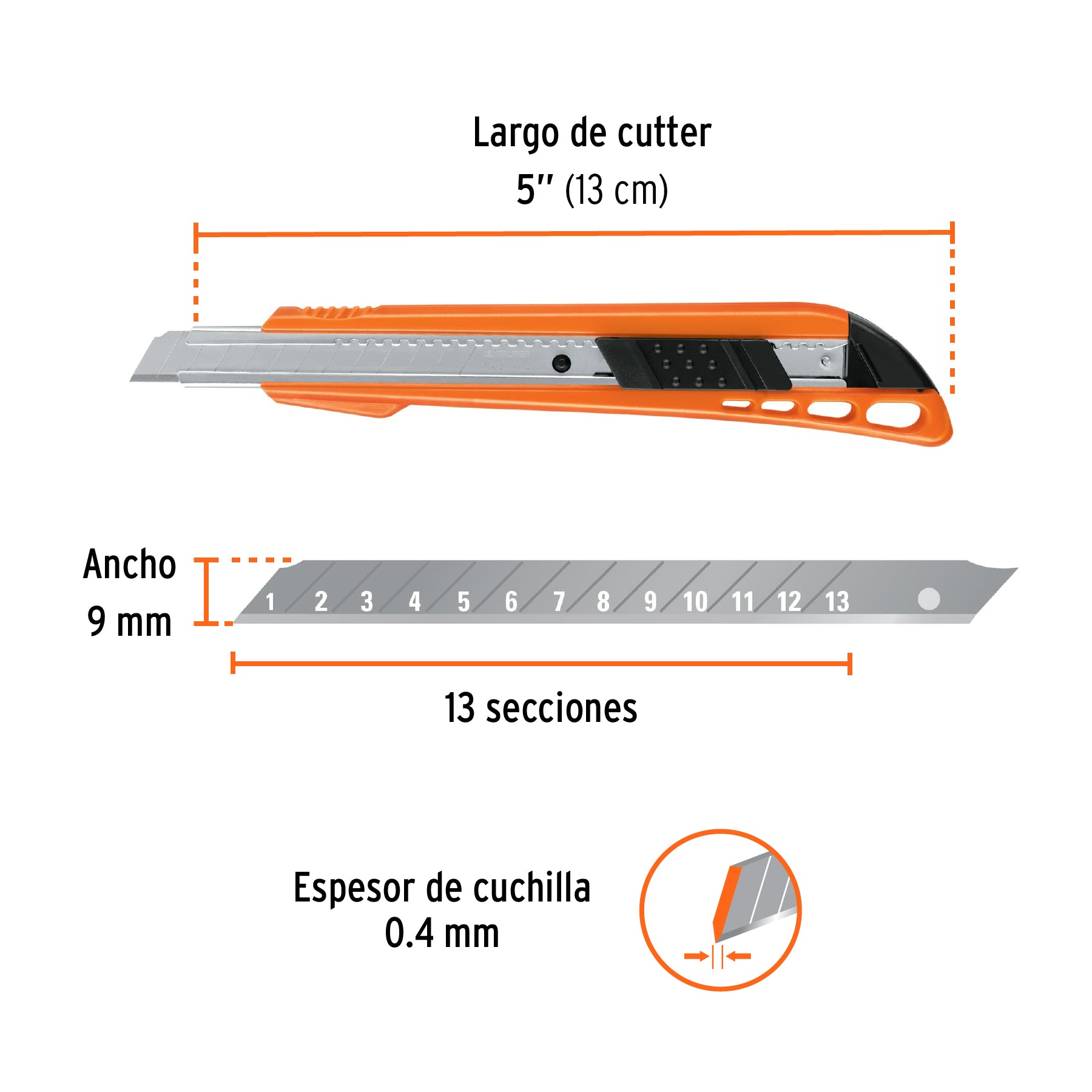 Cutter 9 mm reforzado de plástico con alma metálica, TRUPER