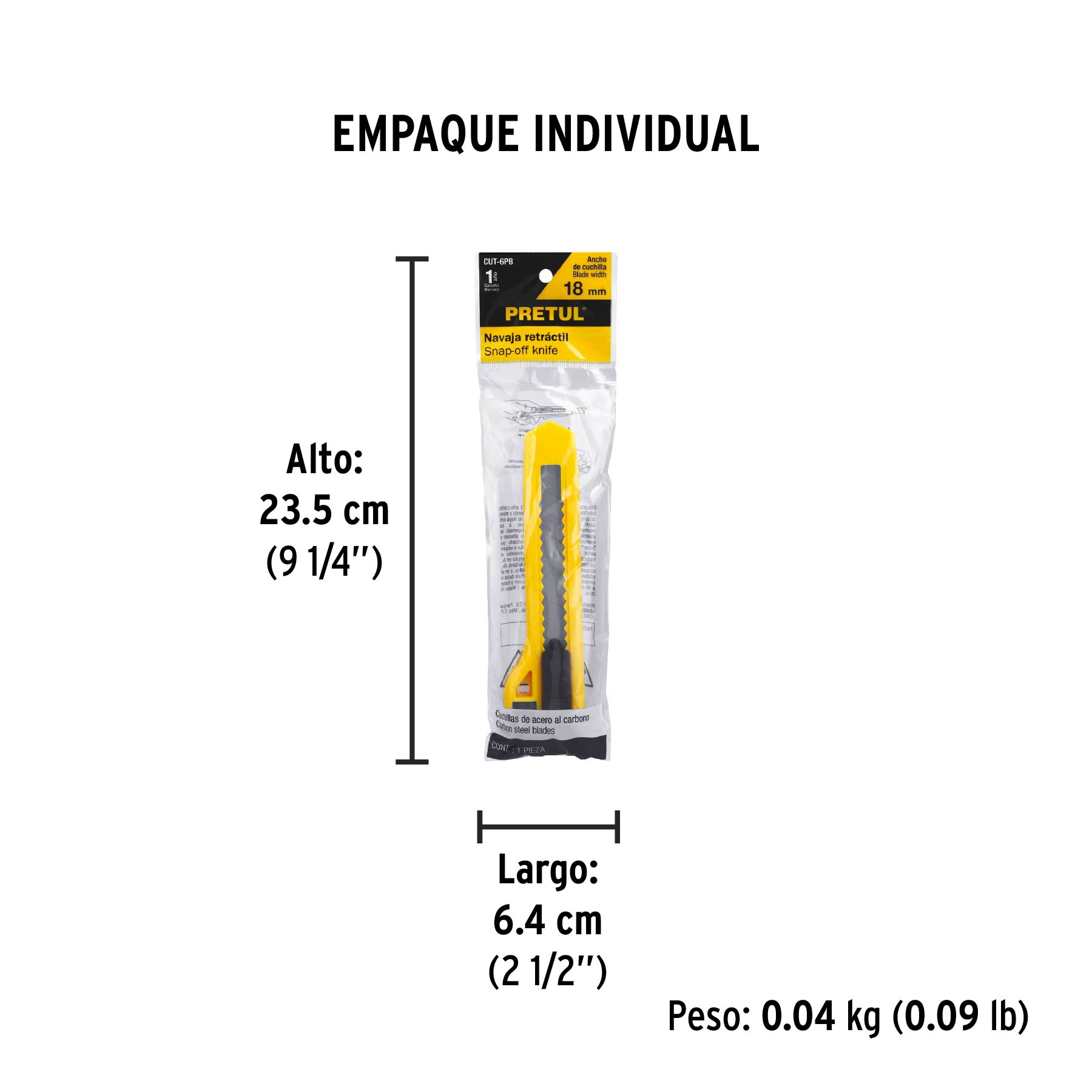 Cutter 18 mm plástico, PRETUL - Empaque