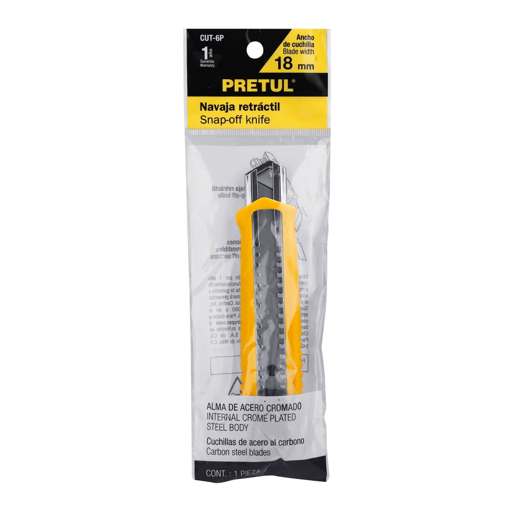 Cutter 18 mm plástico con alma metálica, PRETUL