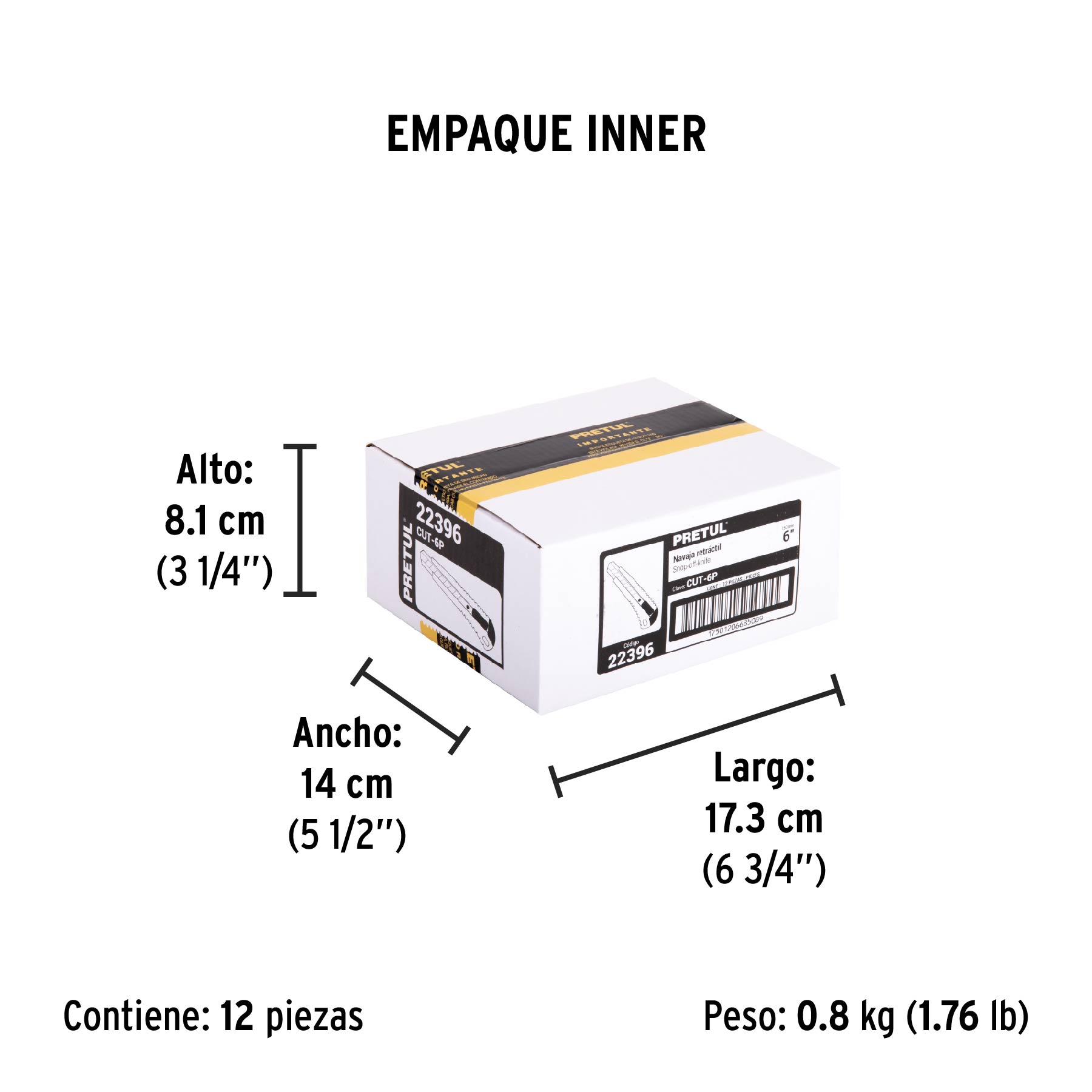 Cutter 18 mm plástico con alma metálica, PRETUL - Empaque
