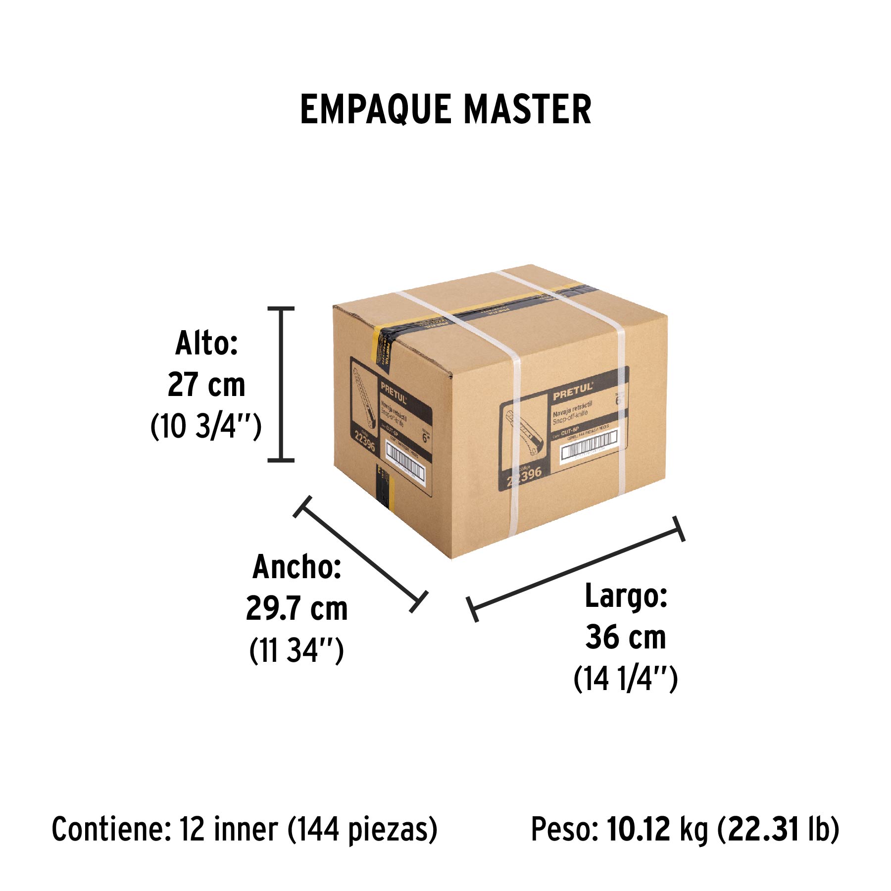 Cutter 18 mm plástico con alma metálica, PRETUL - Empaque