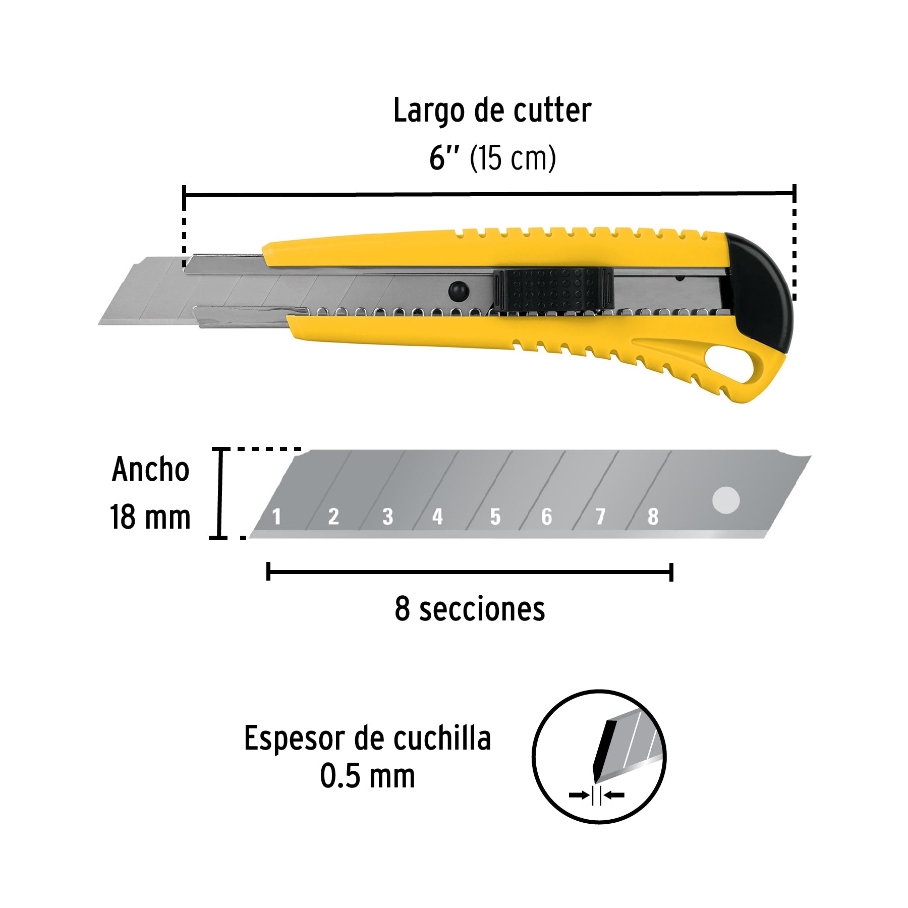 Cutter 18 mm plástico con alma metálica, PRETUL