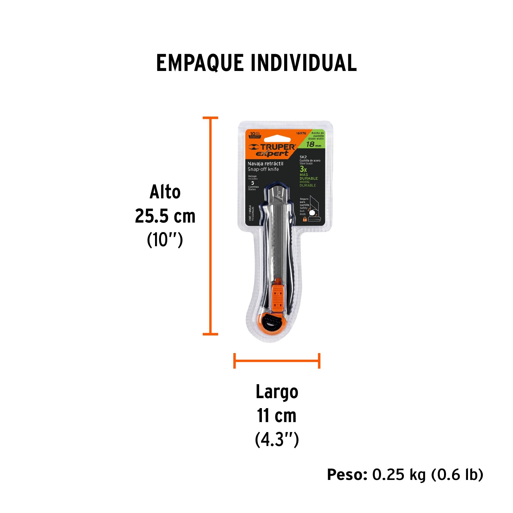 Cutter 18 mm trabajo pesado c/alma metálica y grip, EXPERT - Empaque