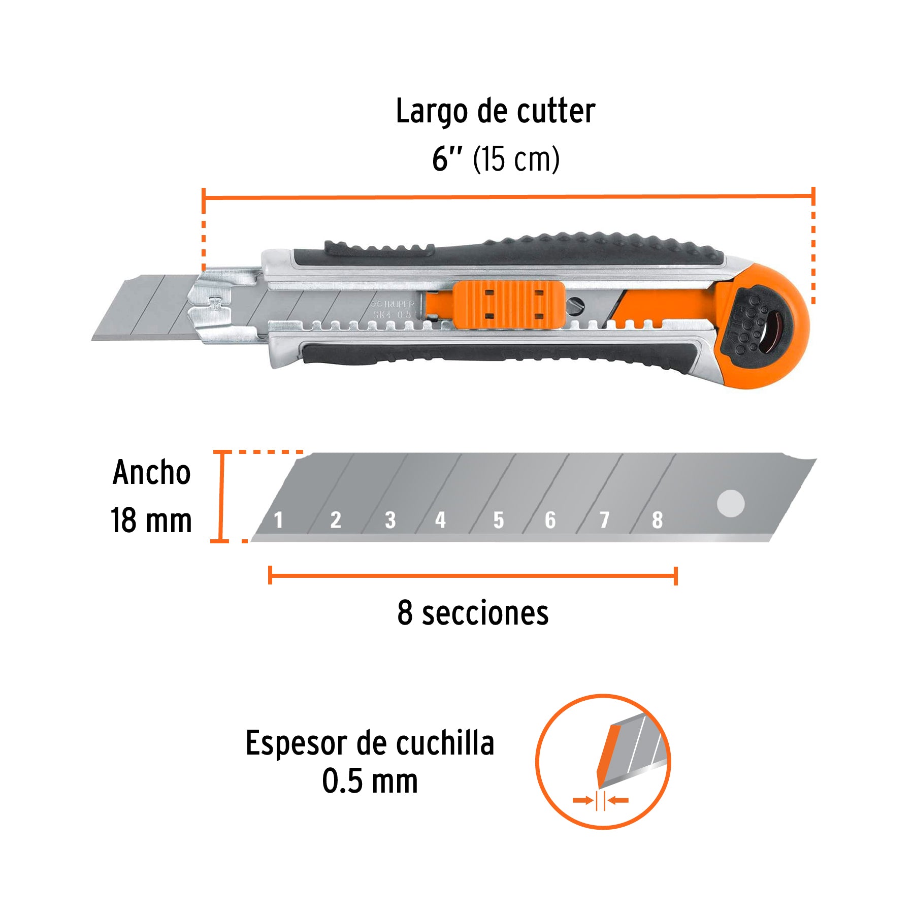 Cutter 18 mm trabajo pesado c/alma metálica y grip, EXPERT