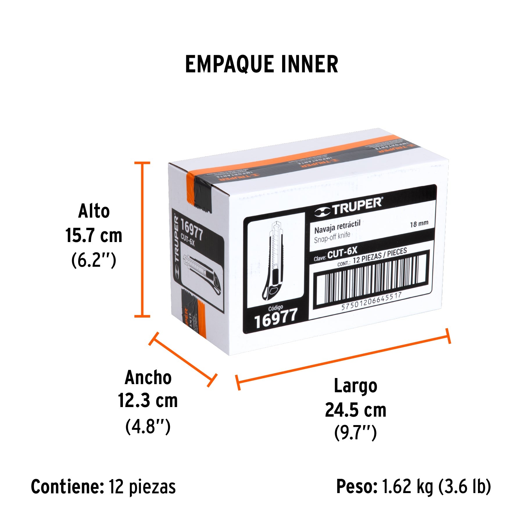 Cutter 18 mm profesional con alma metálica y grip, TRUPER - Empaque