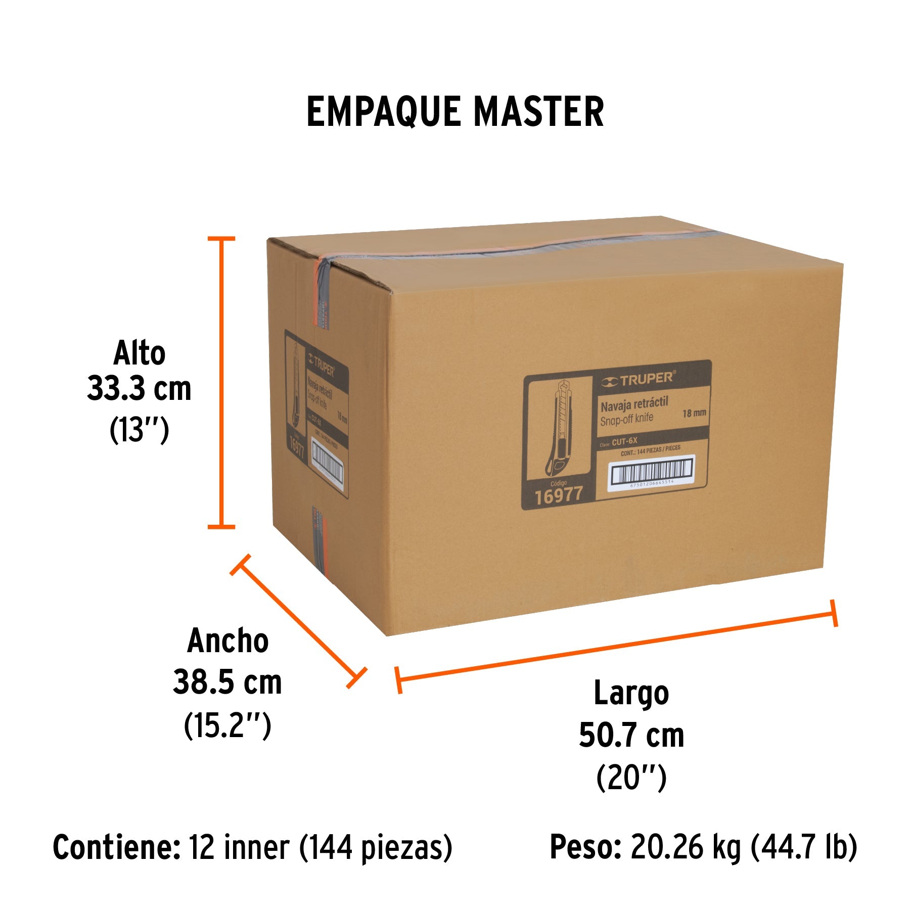 Cutter 18 mm profesional con alma metálica y grip, TRUPER - Empaque