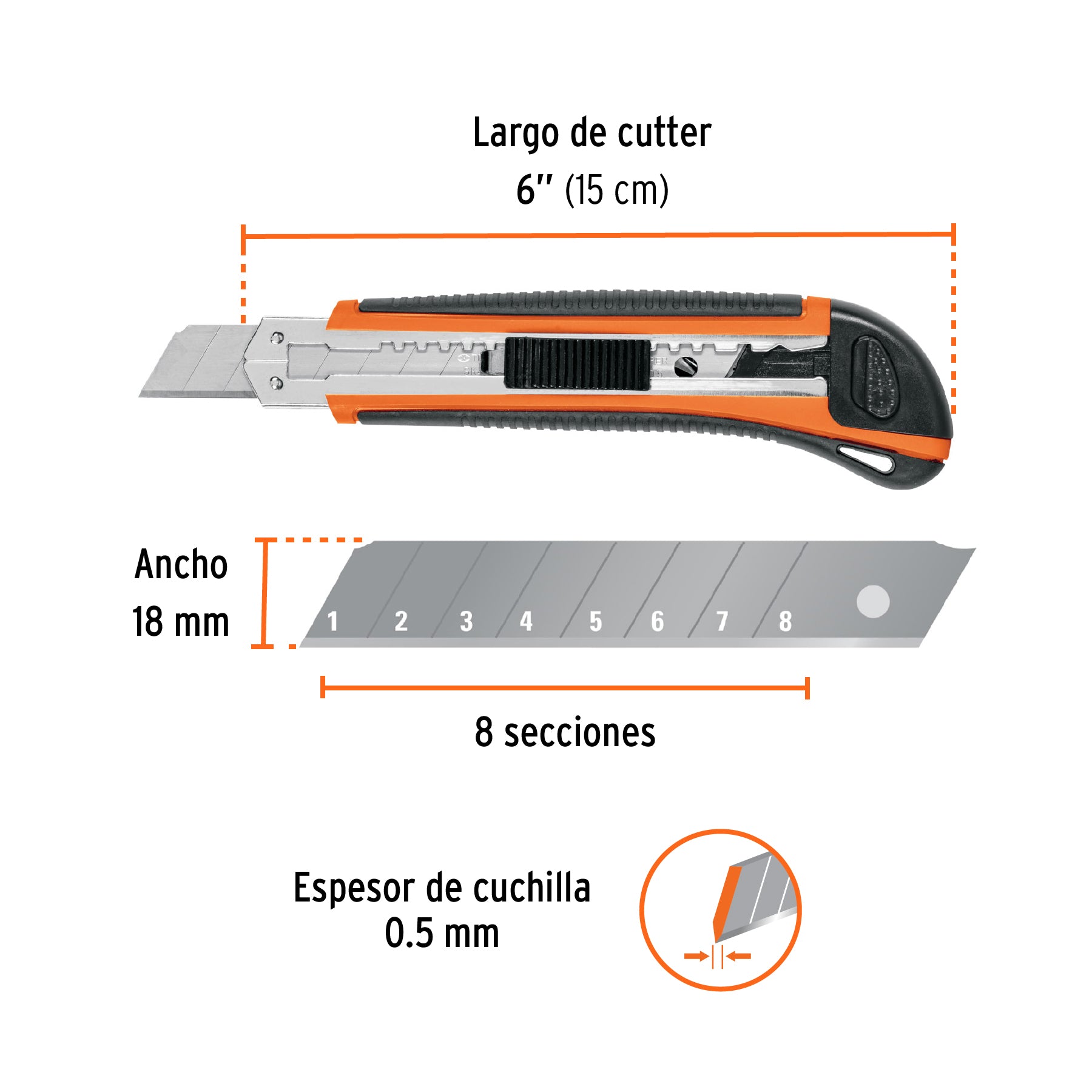 Cutter 18 mm profesional con alma metálica y grip, TRUPER
