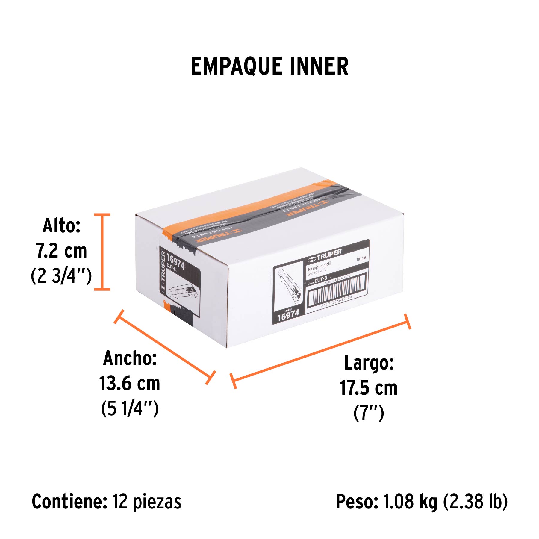 Cutter 18 mm reforzado de plástico con alma metálica, TRUPER - Empaque