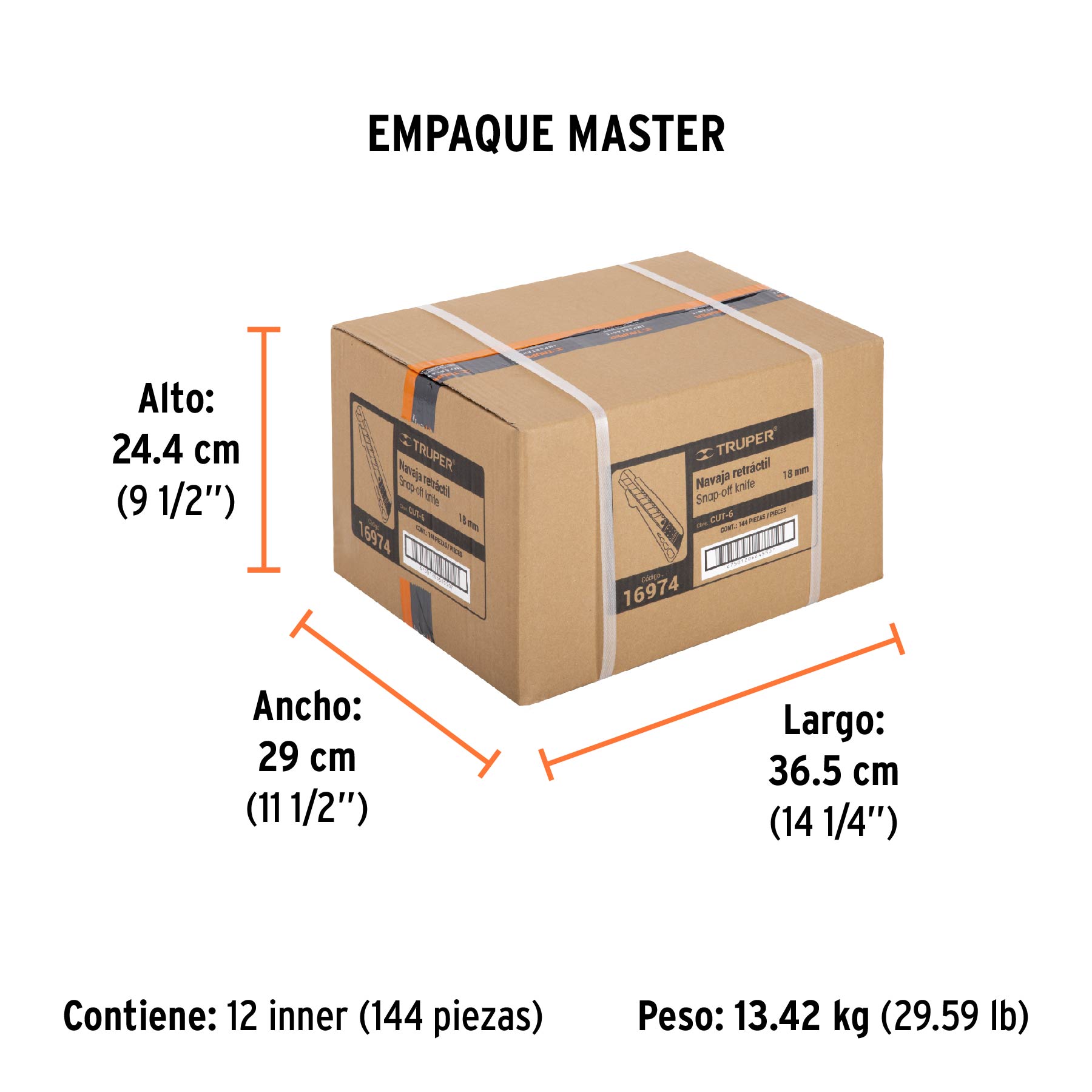Cutter 18 mm reforzado de plástico con alma metálica, TRUPER - Empaque