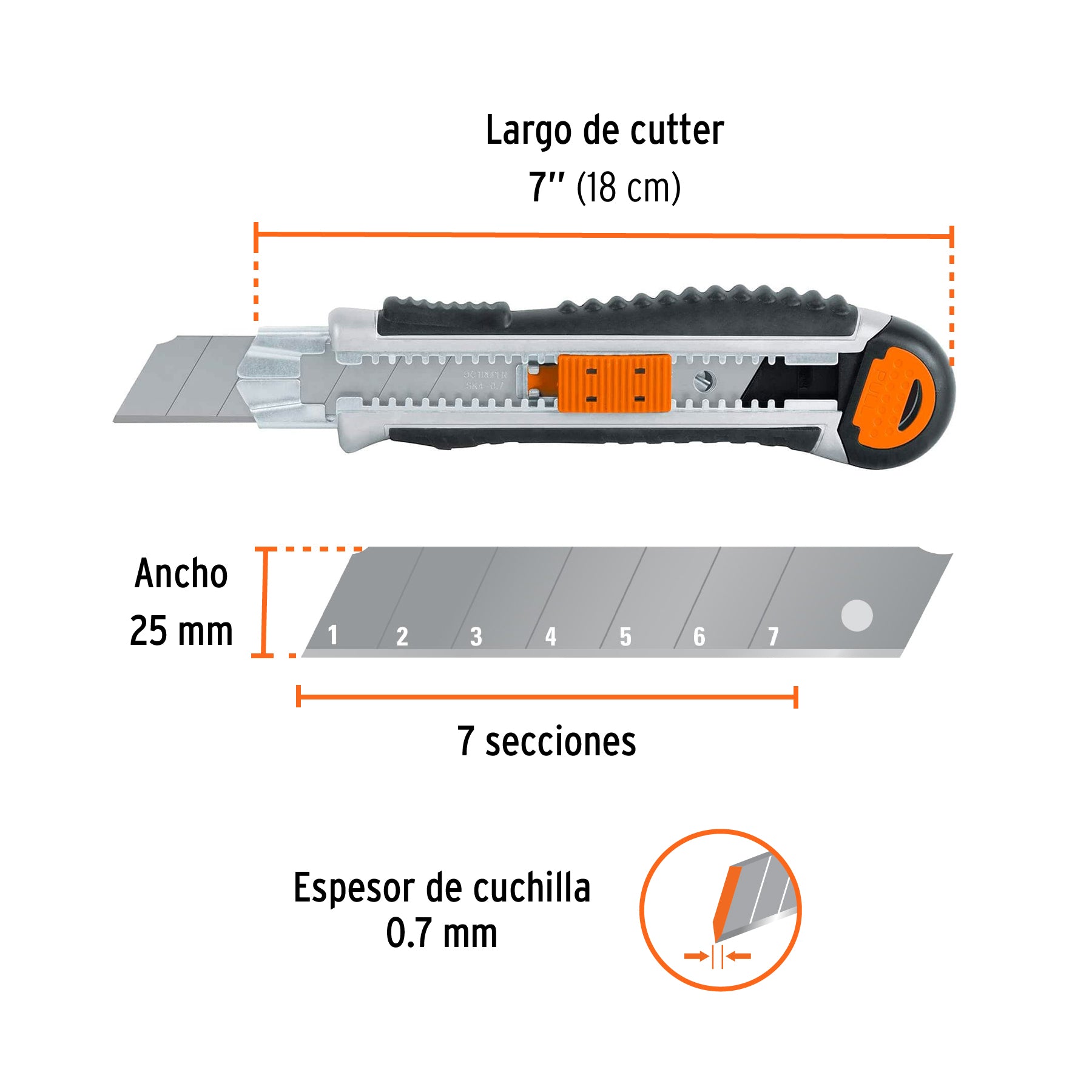 Cutter 25 mm trabajo pesado c/alma metálica y grip, EXPERT