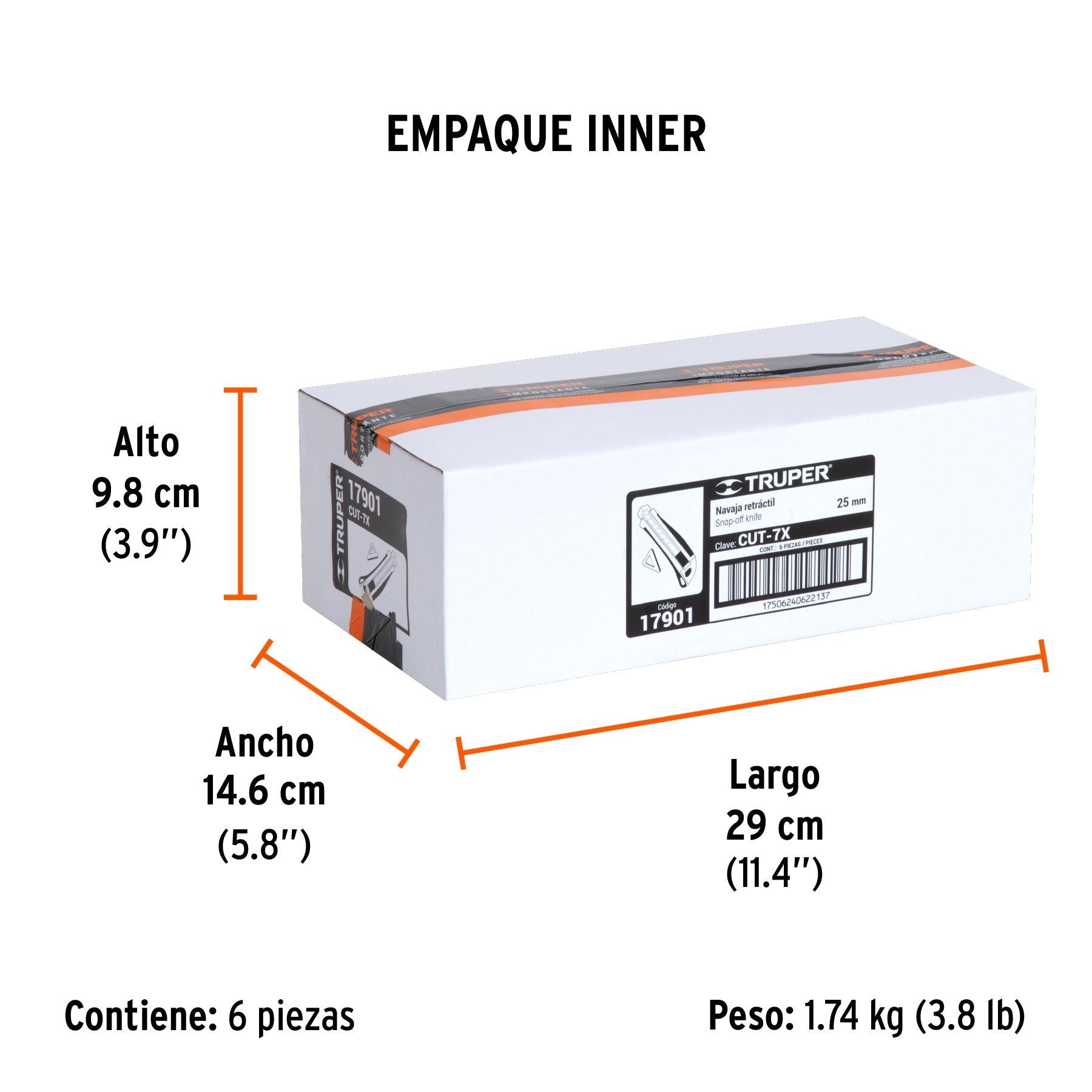 Cutter 25 mm profesional con alma metálica y grip, TRUPER - Empaque