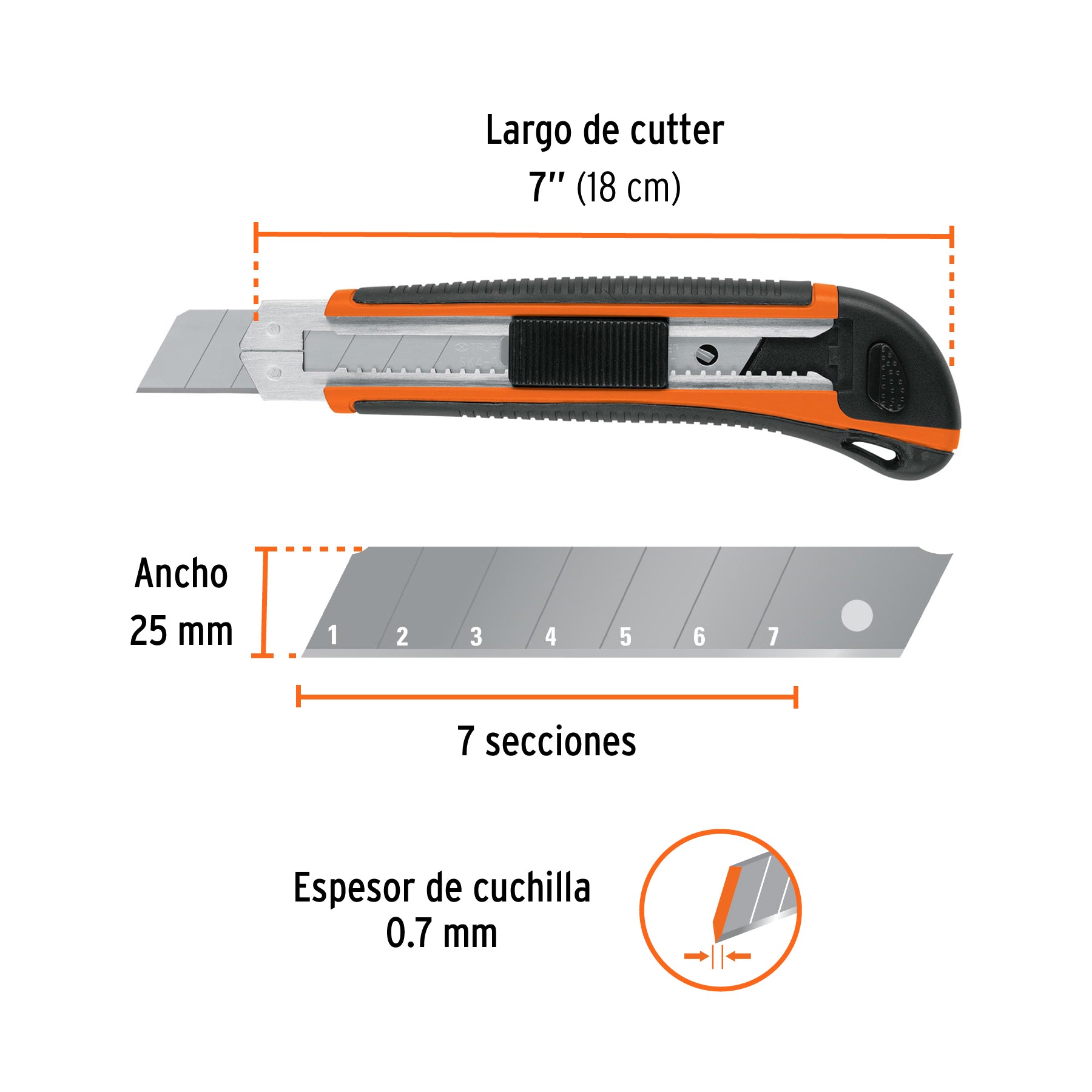 Cutter 25 mm profesional con alma metálica y grip, TRUPER