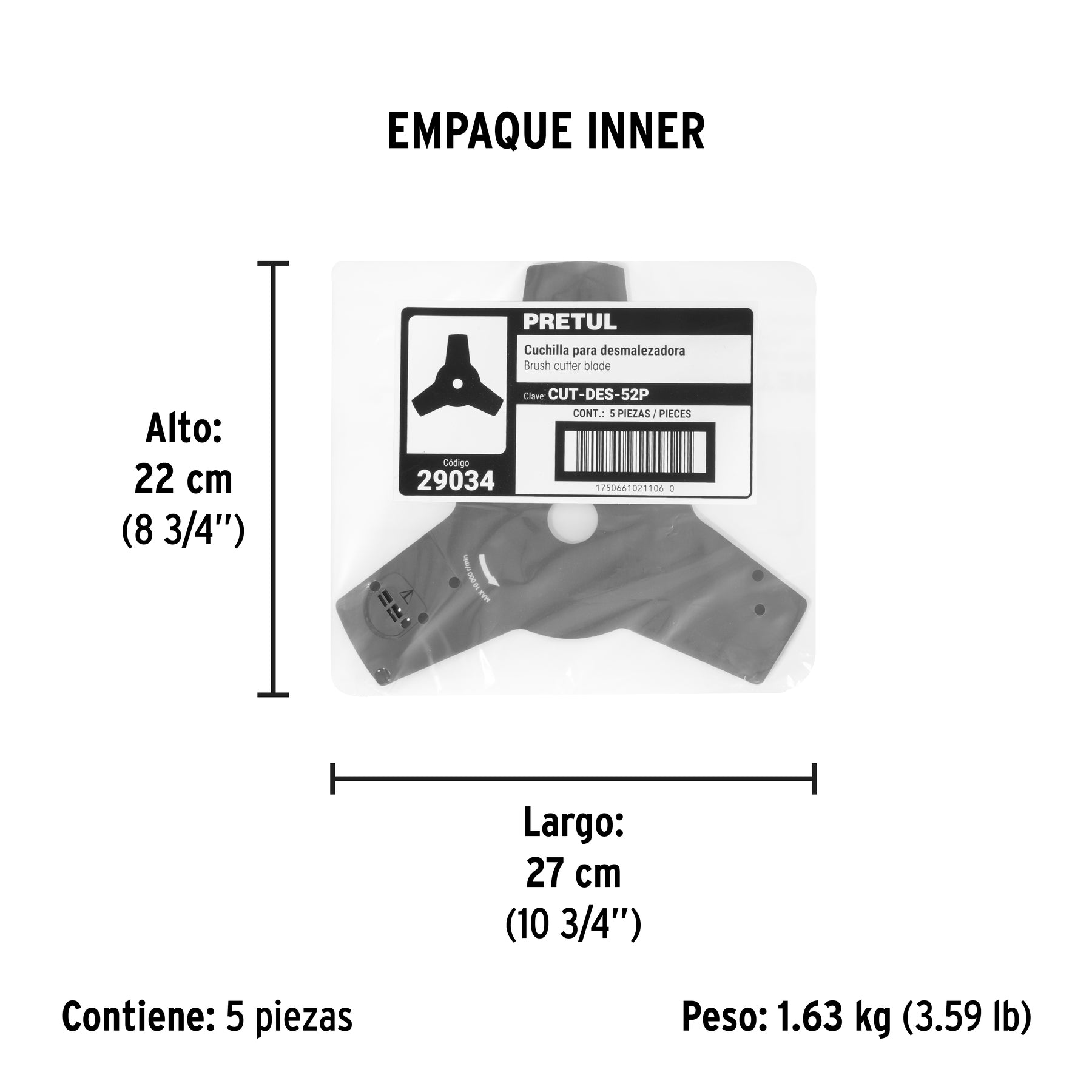Cuchilla de repuesto para DES-52P, PRETUL - Empaque