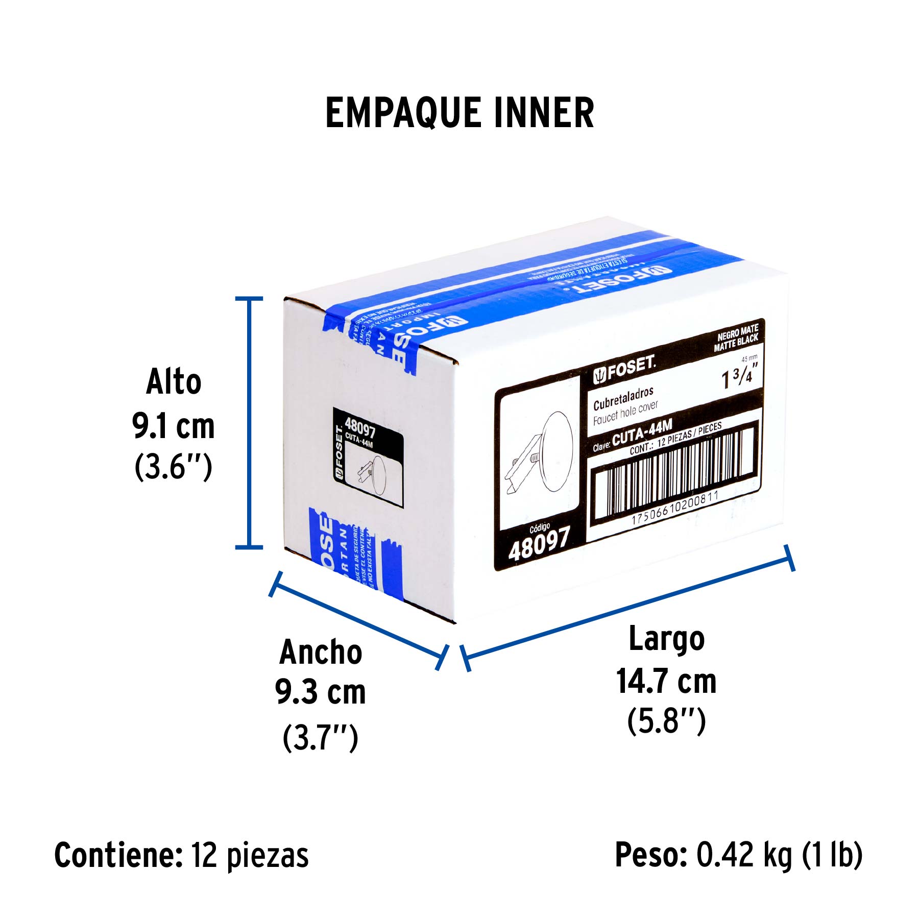 Cubretaladro de acero inoxidable 1-3/4" negro, FOSET - Empaque