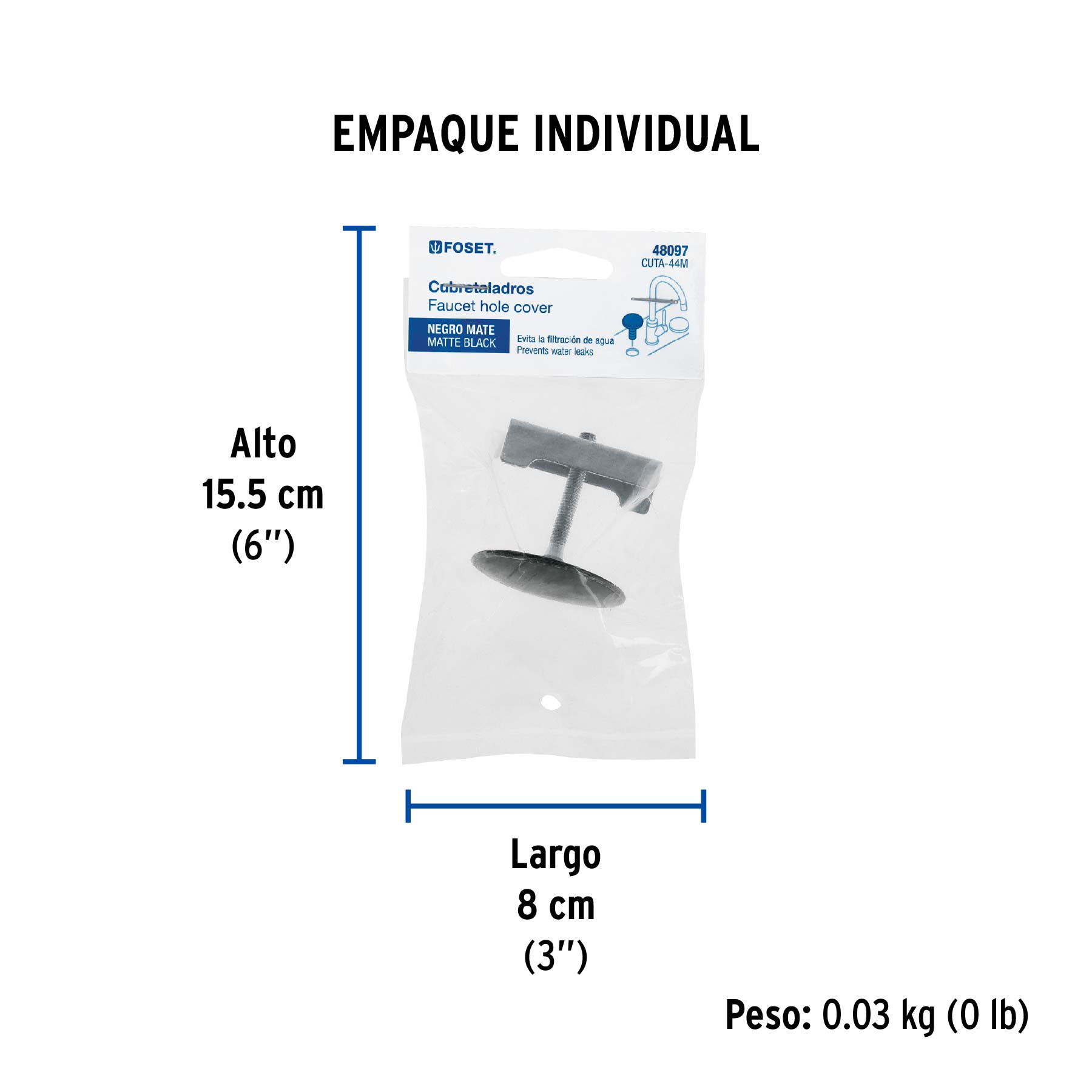 Cubretaladro de acero inoxidable 1-3/4" negro, FOSET - Empaque