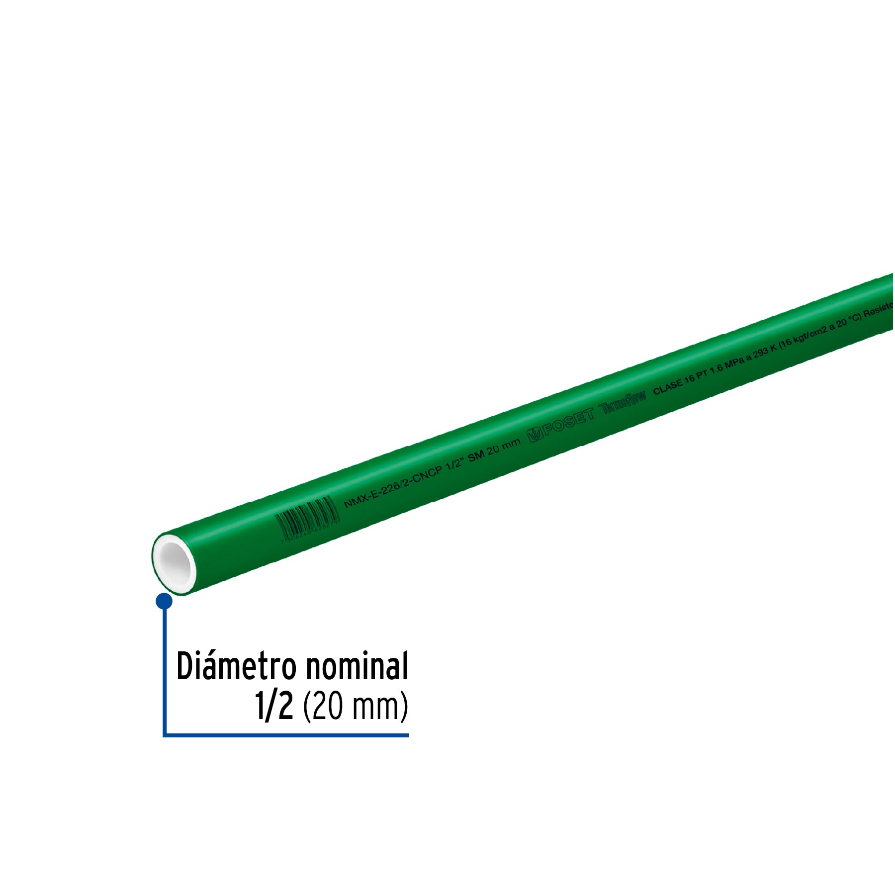 Tubo de 20mm (1/2") PPR hidráulico, 4m, 0.5kg, FOSET