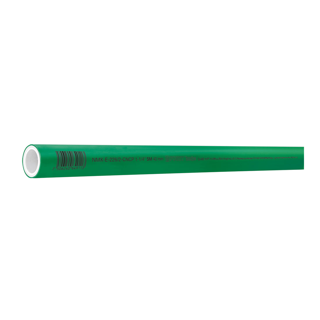 Tubo de 40mm (1-1/4") PPR hidráulico, 4m, 2.2kg, FOSET