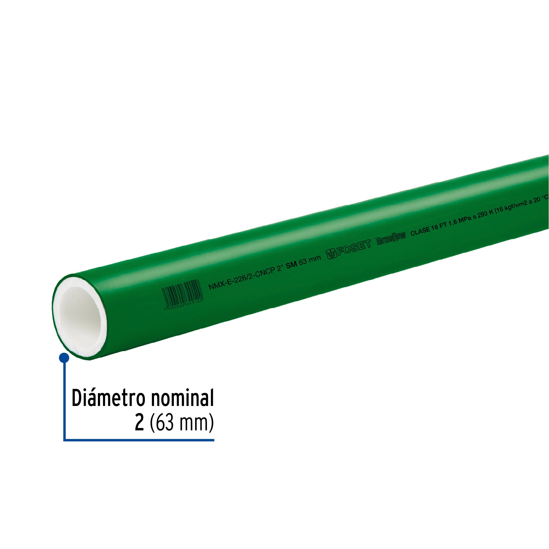 Tubo de 63mm (2") PPR hidráulico, 4m, 5.4kg, FOSET
