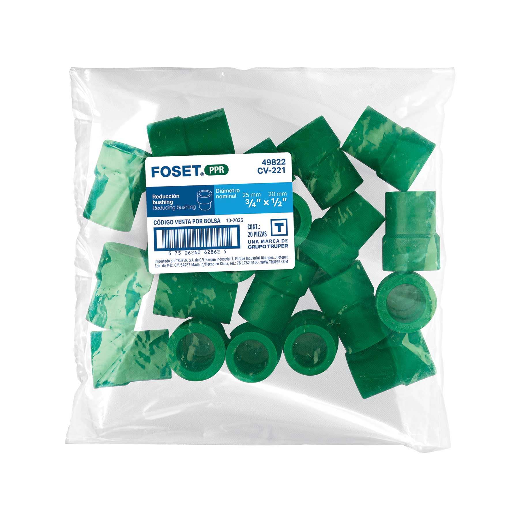 Reducción de PPR 3/4" x 1/2", FOSET
