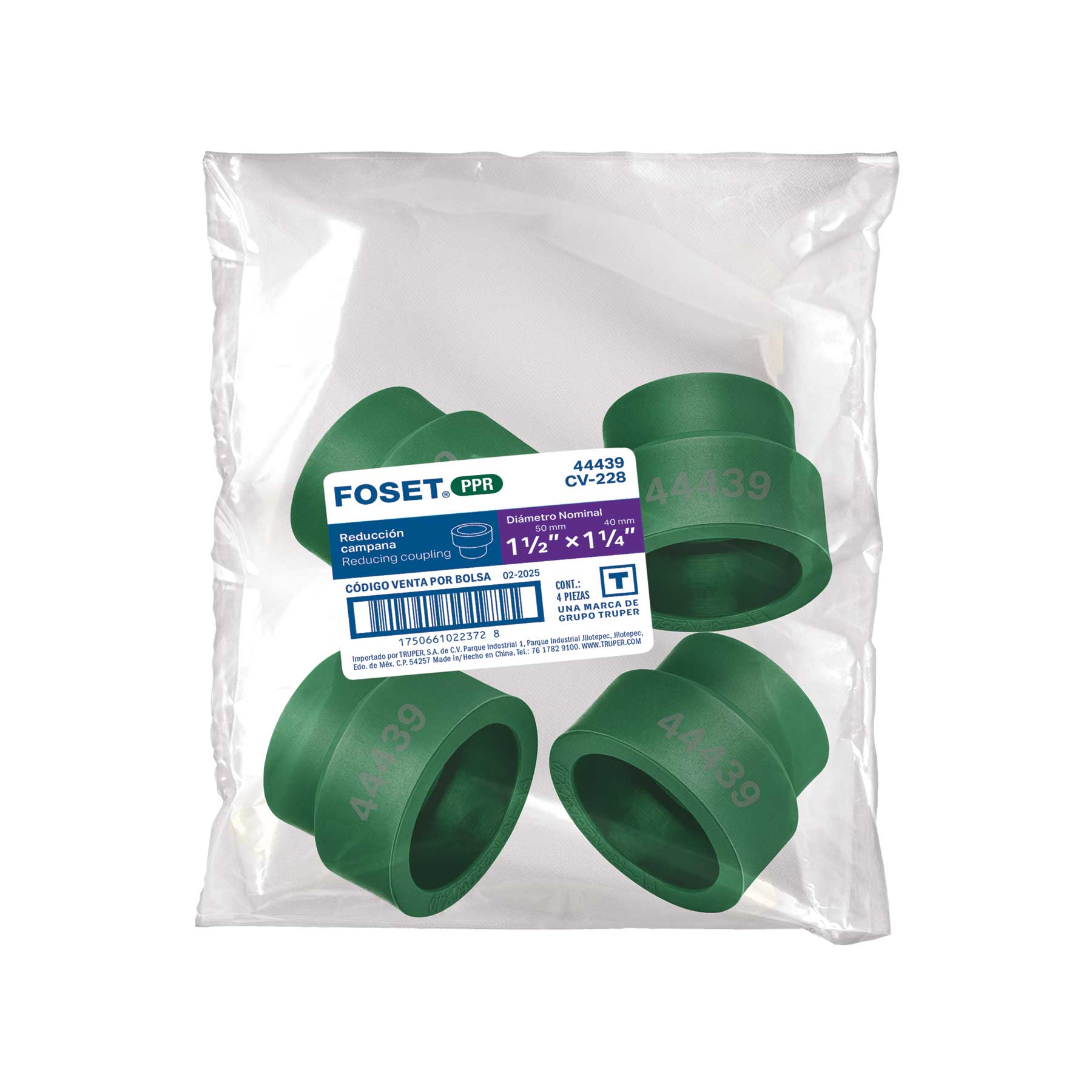 Reducción de PPR 1-1/2" x 1-1/4", FOSET