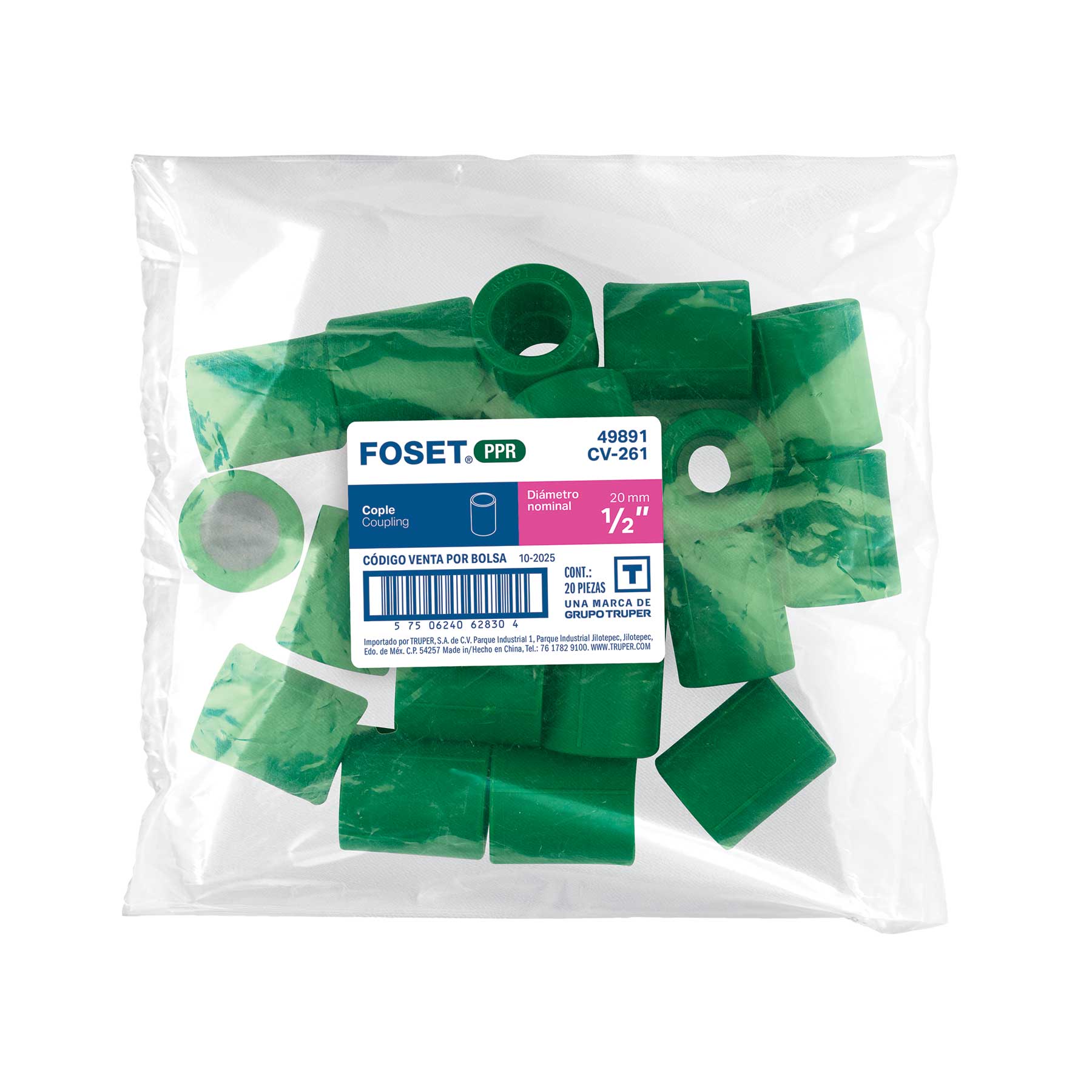 Cople de PPR, 1/2" (20mm), FOSET