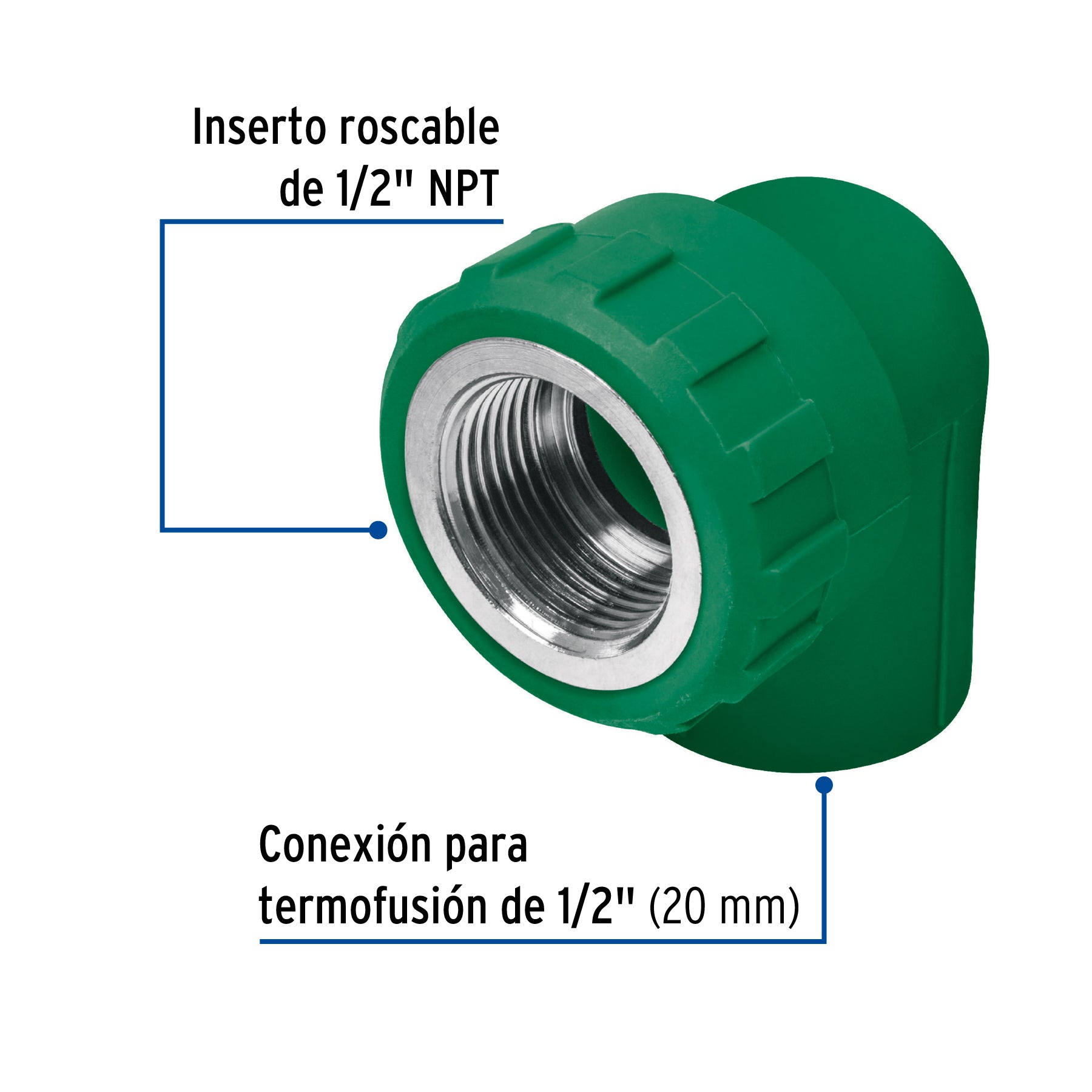 Codo 90° PPR, 1/2", rosca hembra con inserto metálico, FOSET