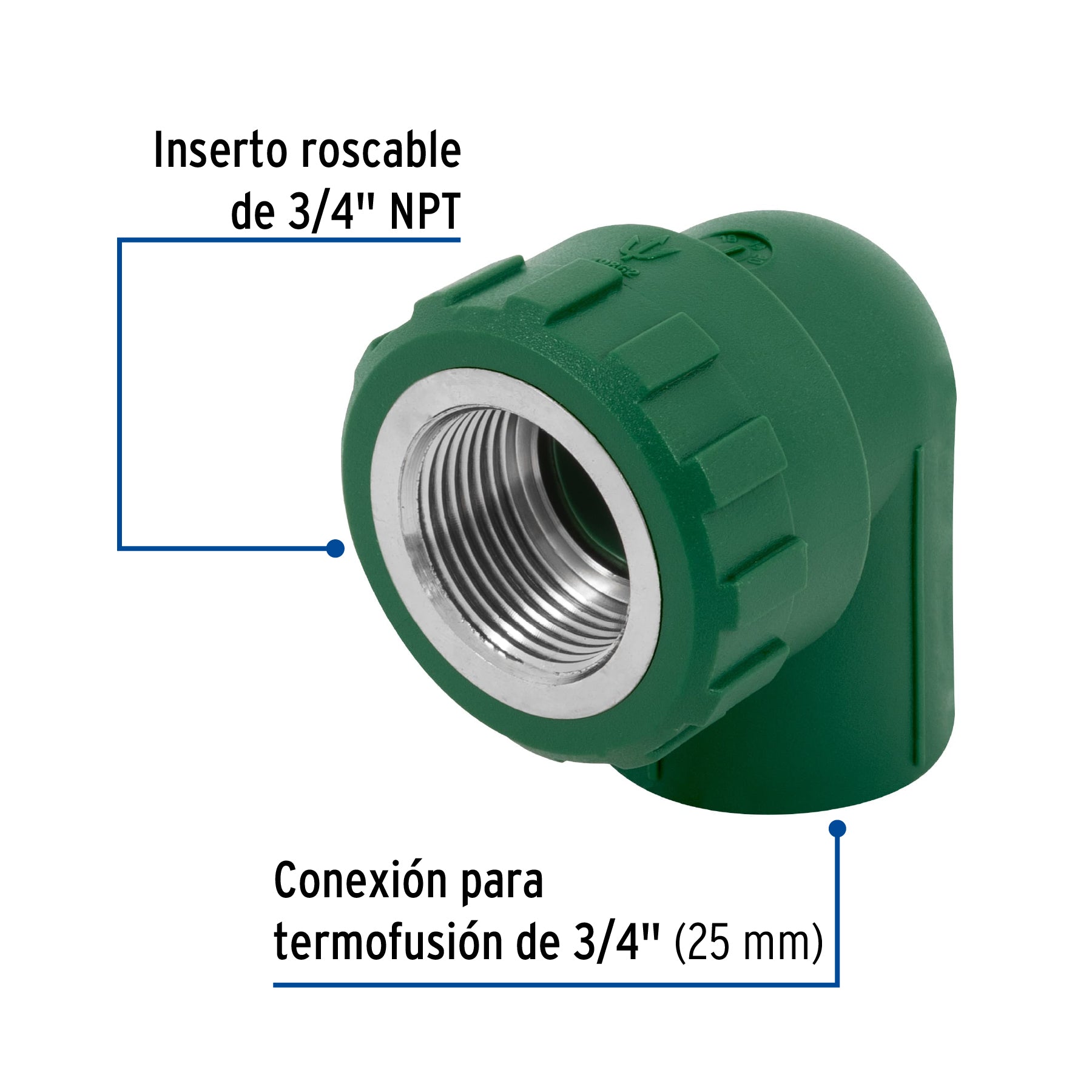 Codo 90° PPR, 3/4", rosca hembra con inserto metálico, FOSET
