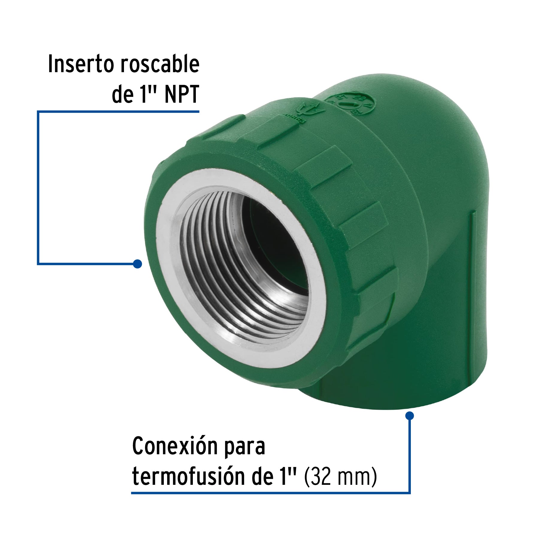 Codo 90° PPR, 1", rosca hembra con inserto metálico, FOSET