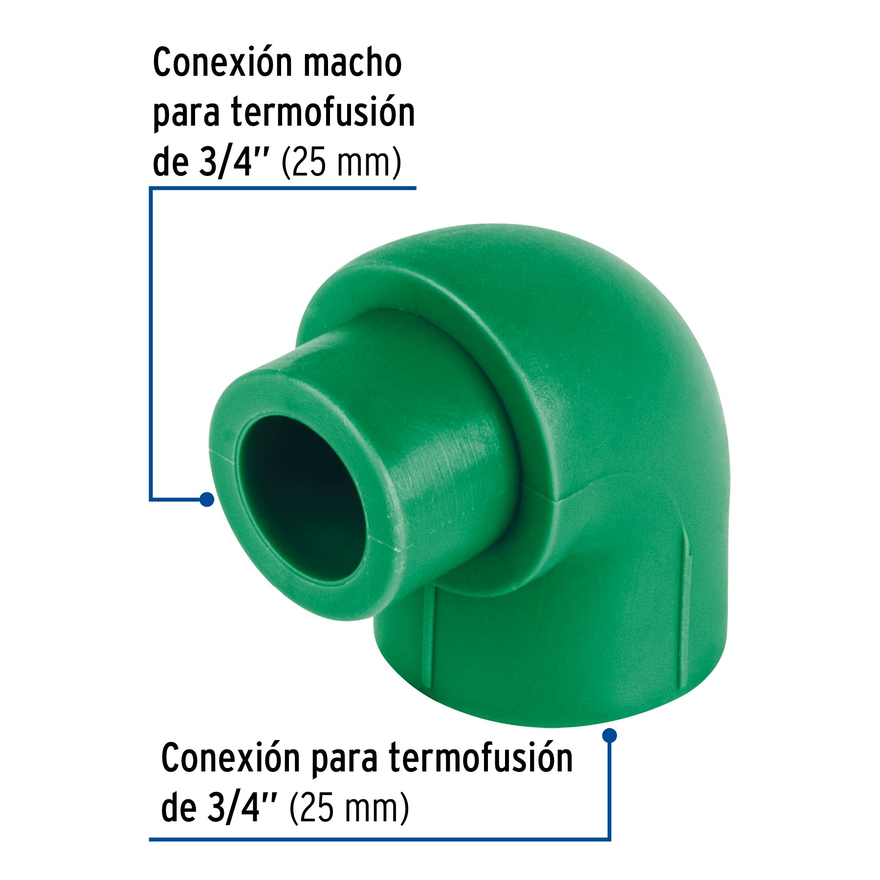 Codo 90° PPR, 3/4", macho-hembra, FOSET