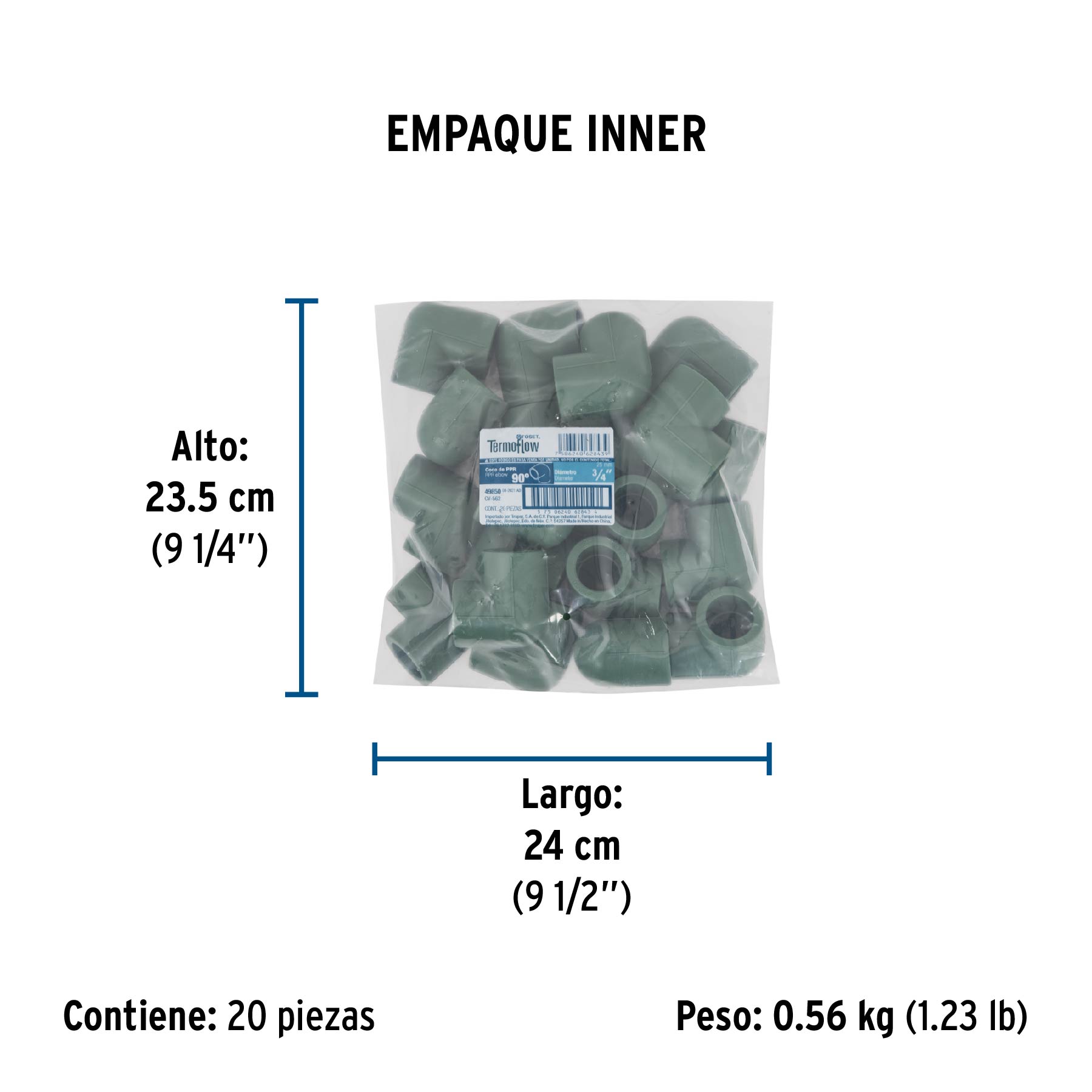 Codo 90° PPR, 3/4", FOSET - Empaque