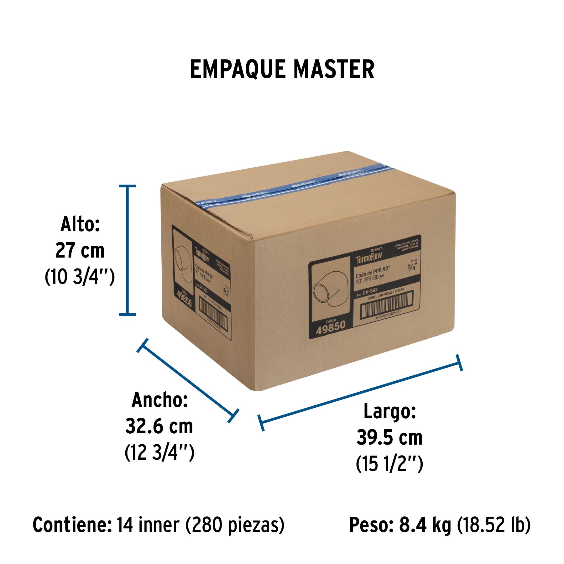 Codo 90° PPR, 3/4", FOSET - Empaque