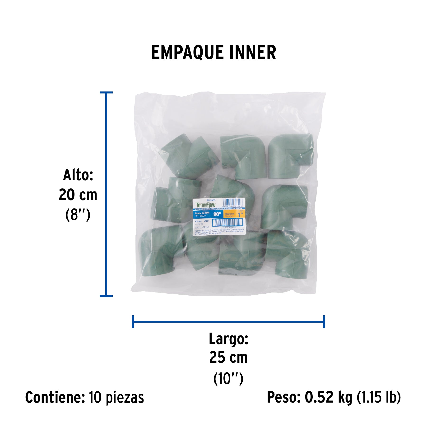 Codo 90° PPR, 1", FOSET - Empaque