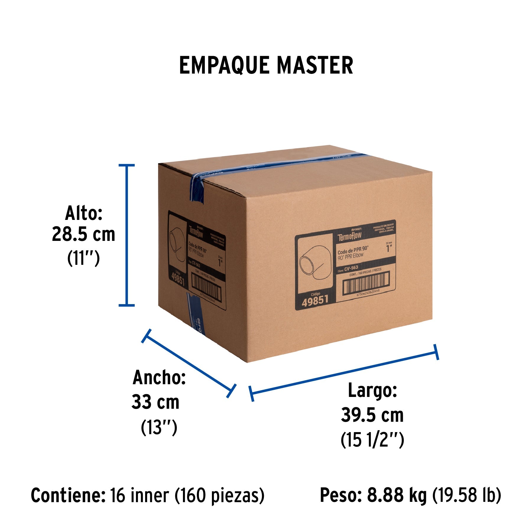 Codo 90° PPR, 1", FOSET - Empaque