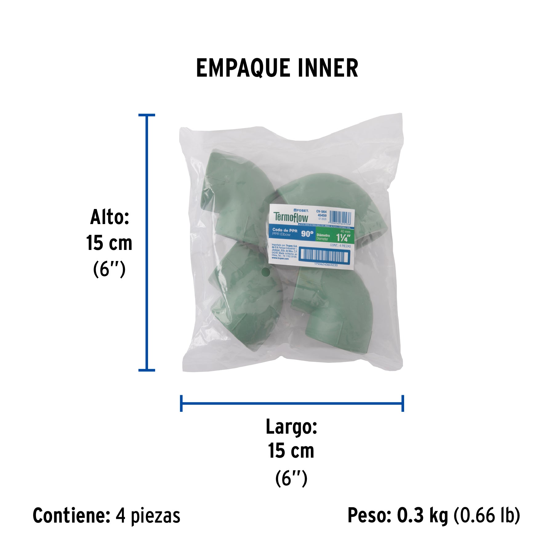Codo 90° PPR, 1-1/4", FOSET - Empaque