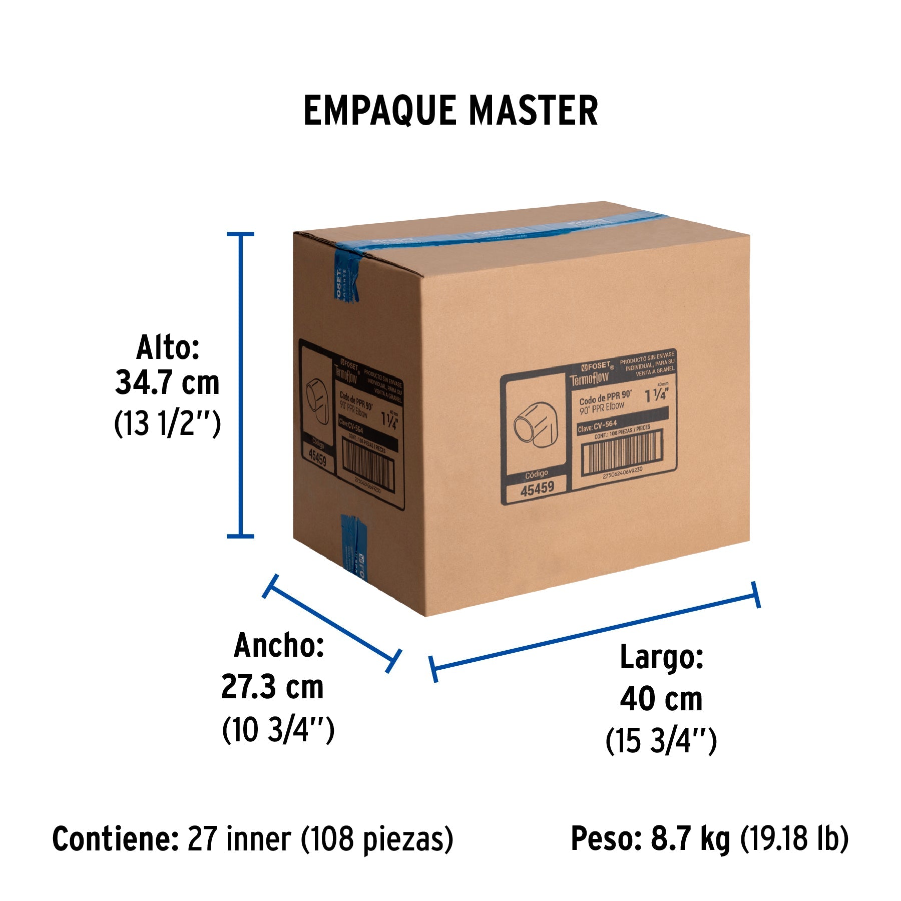 Codo 90° PPR, 1-1/4", FOSET - Empaque