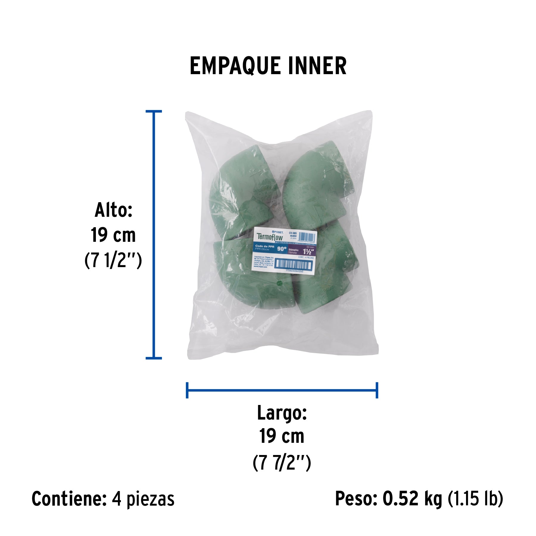Codo 90° PPR, 1-1/2", FOSET - Empaque