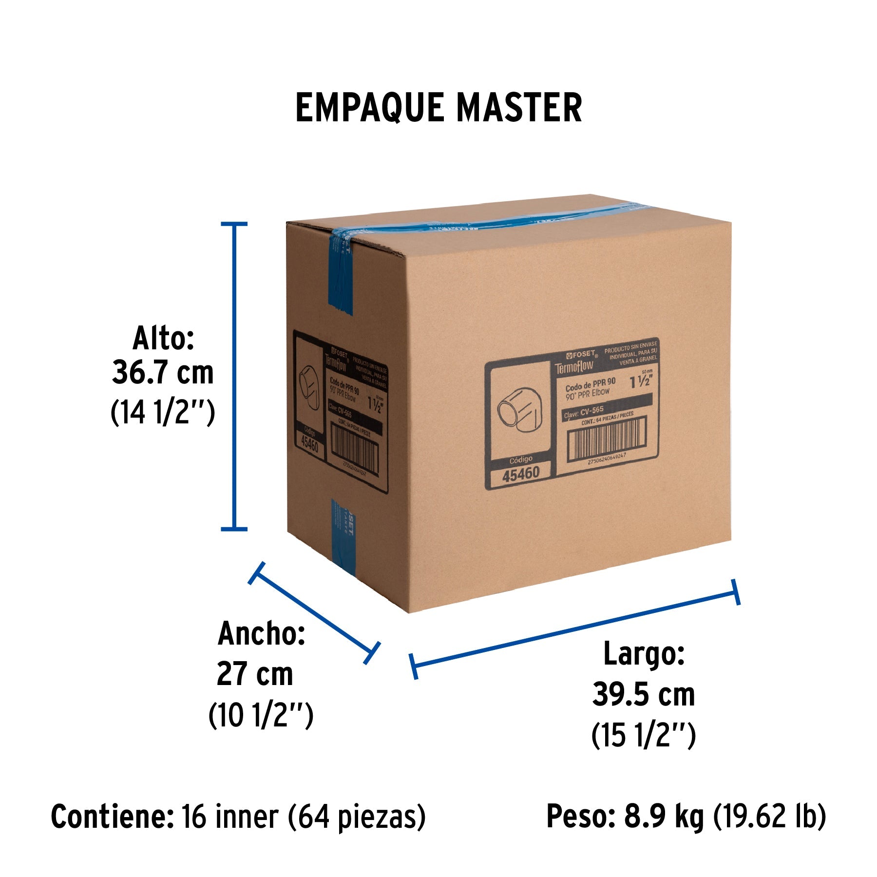 Codo 90° PPR, 1-1/2", FOSET - Empaque